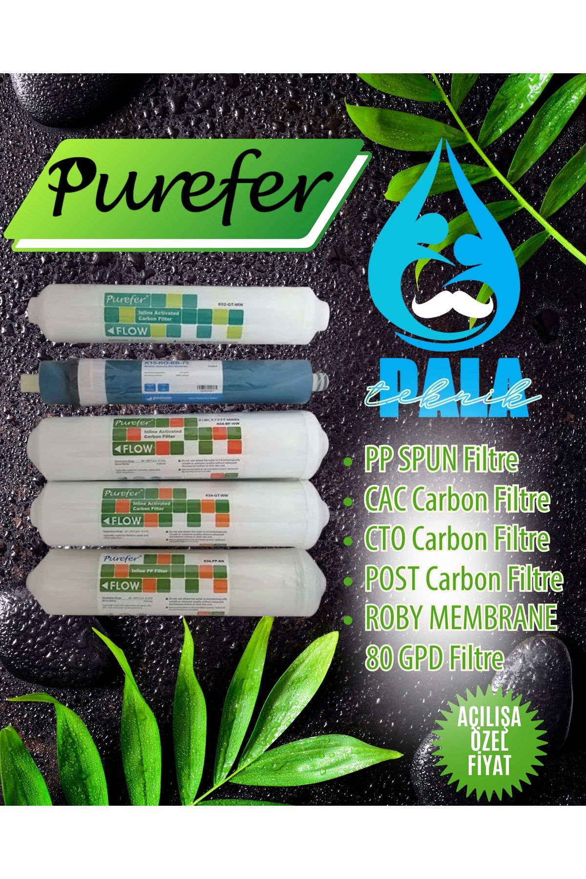 Purefer 5 Filtreli Ambalajında İthal Kapalı Kasa Su Arıtma Cihazı Filitresi Seti