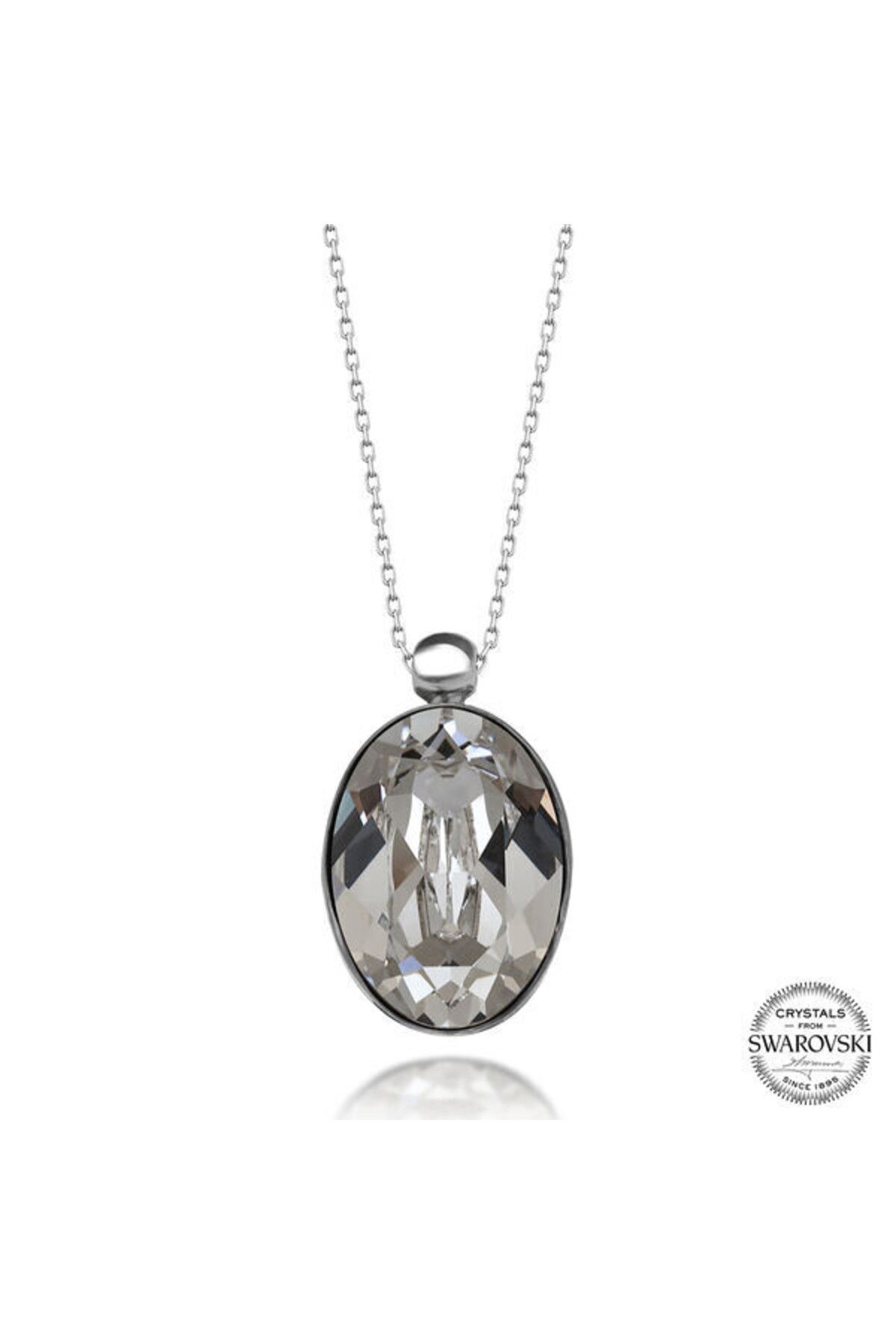 shop Crystal Taşlı Oval 925 Ayar Gümüş Kolye