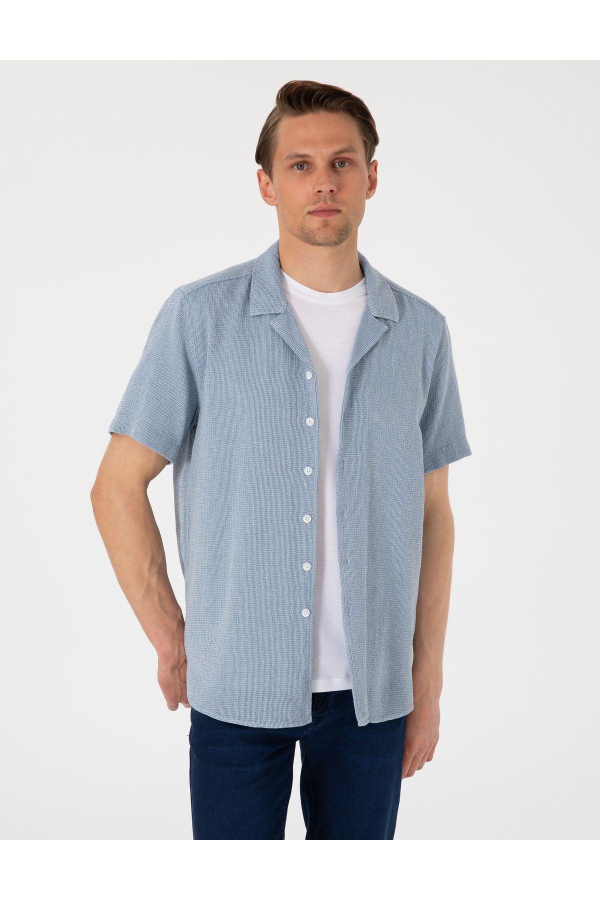 Pierre Cardin Lacivert Comfort Fit Kısa Kollu Gömlek 50301708-VR033