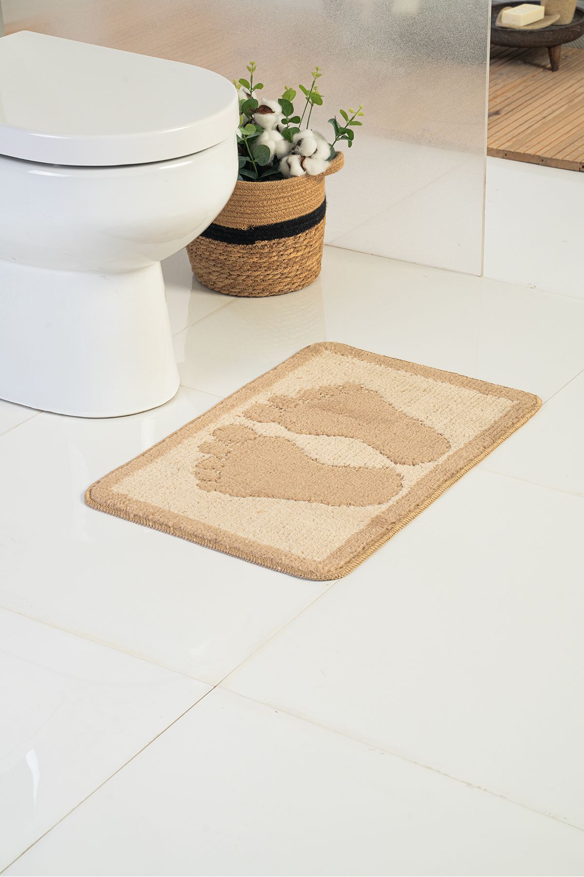 Moda Dekor Lux 40x60 cm Bej Ayak İzi Banyo Paspası