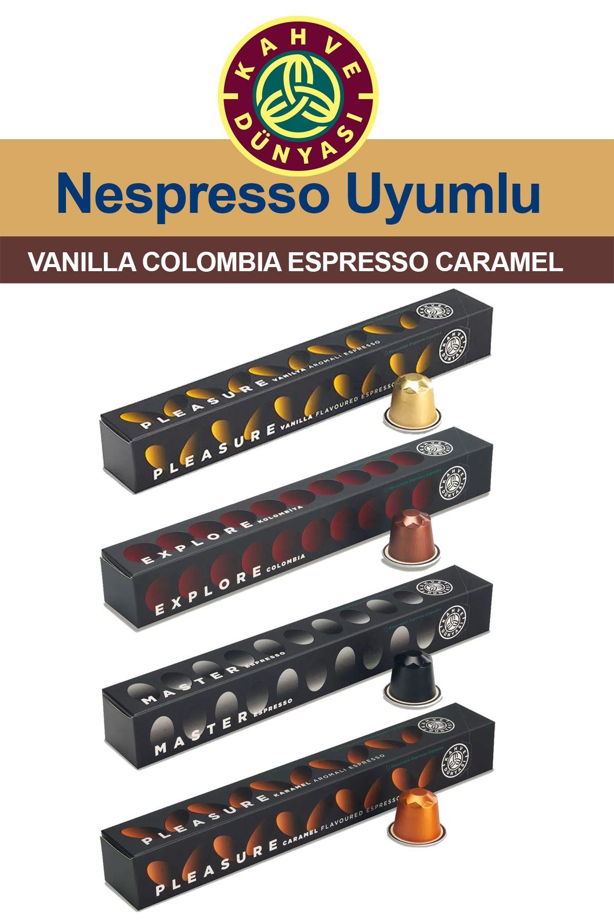 Kahve Dünyası Nespresso Karamel Vanilya Kapsül Kahve Tadım Seti Vanilya Colombia Espresso Karamel 4x10