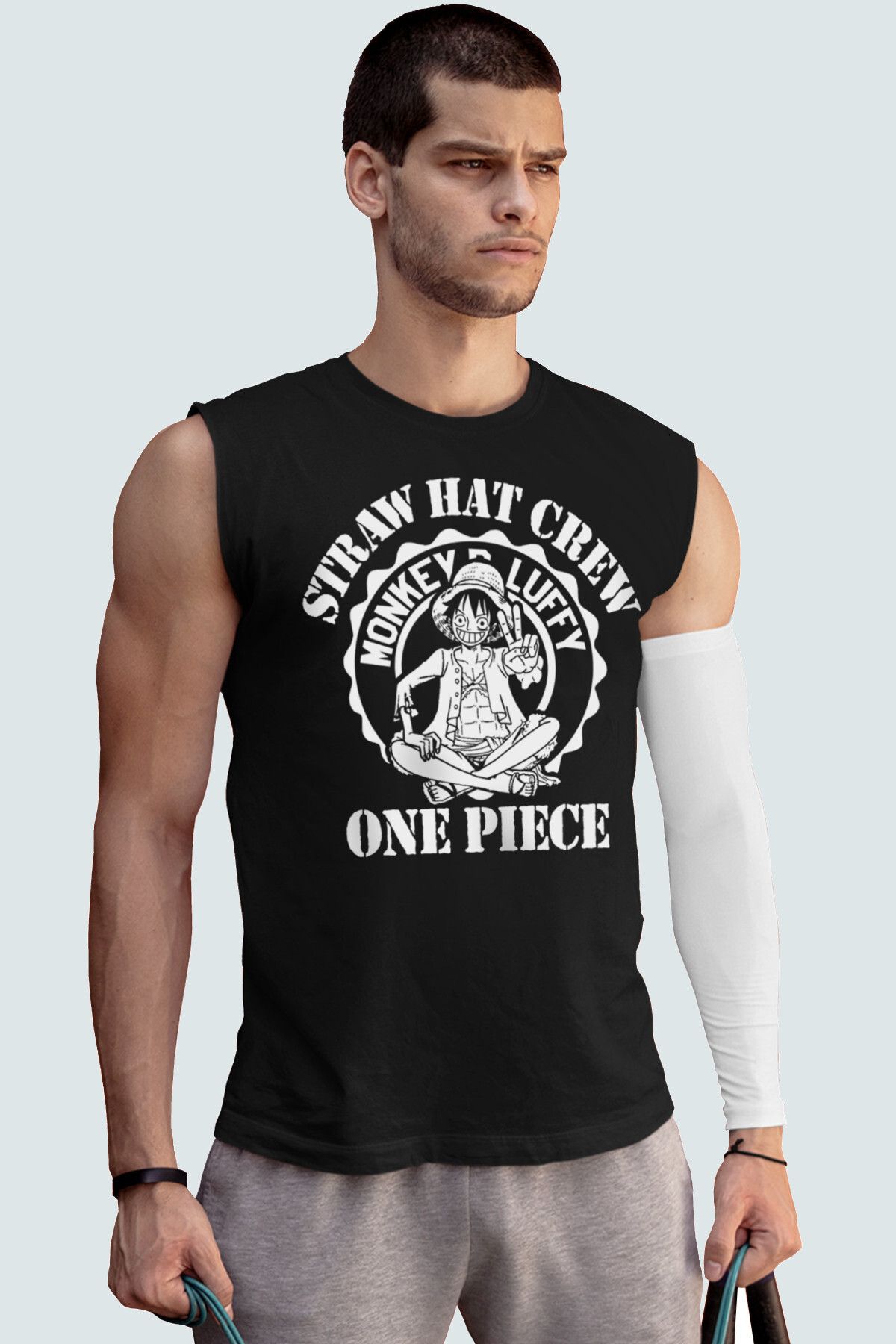 ROCKANDROLL One Piece Logo Siyah Kesik Kol | Kolsuz Erkek Tshirt | Atlet