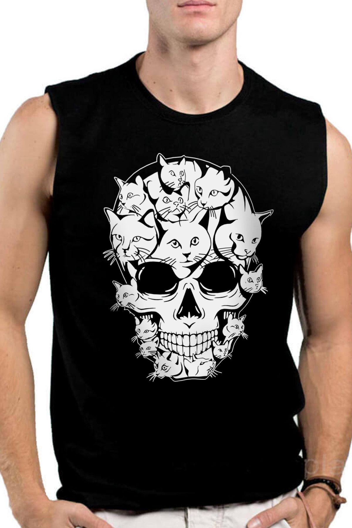ROCKANDROLL Miyav Kurukafa Siyah Kesik Kol | Kolsuz Erkek Tshirt | Atlet