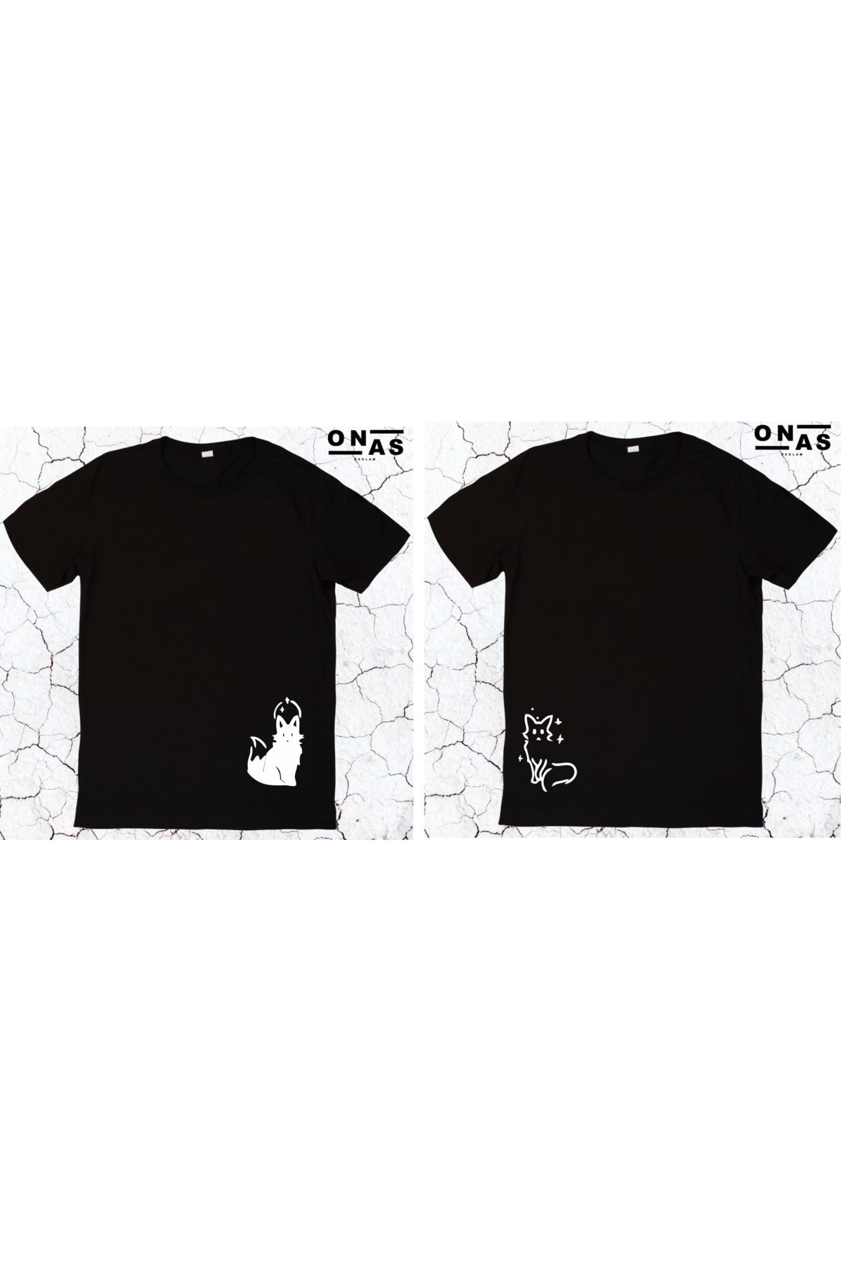 onas reklam kedi baskılı oversize çift tişört (2 adet baskılı tişört fiyatıdır)