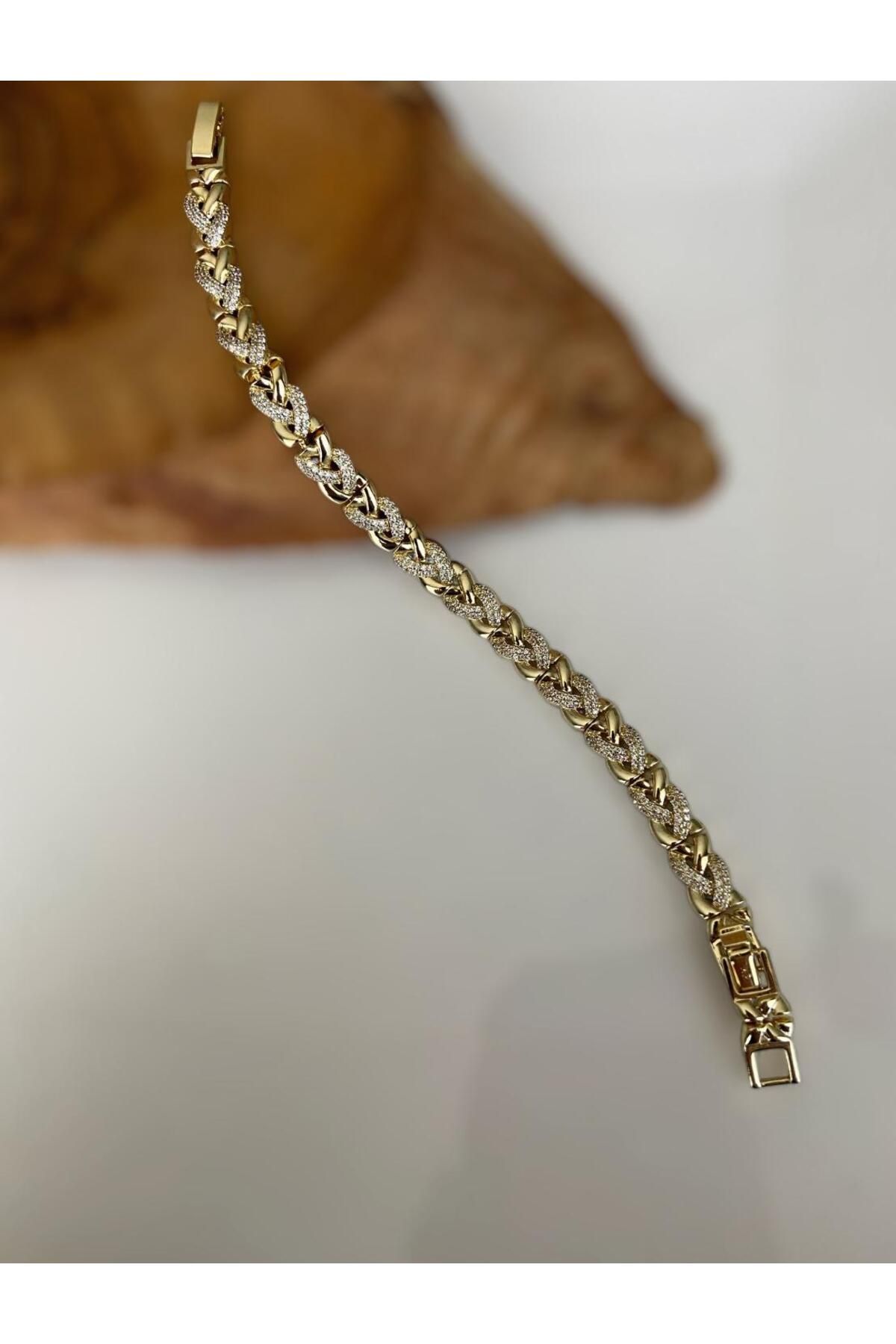 Allen Accessories GOLD ZİRKON TAŞLI ÇELİK BİLEKLİK