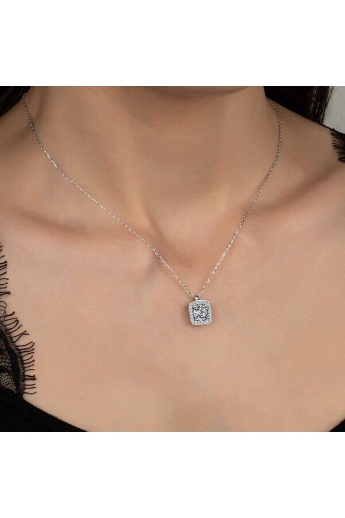shop Taşlı Baget Tek Taş 925 Ayar Gümüş Kolye