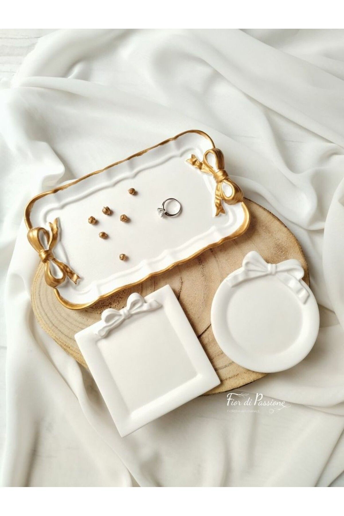 beautystyle 3'lü Set Gold Detaylı Mücevher Ve Fonksiyonel Organizer Oval Beton Altlığı, Hediyelik Eşya