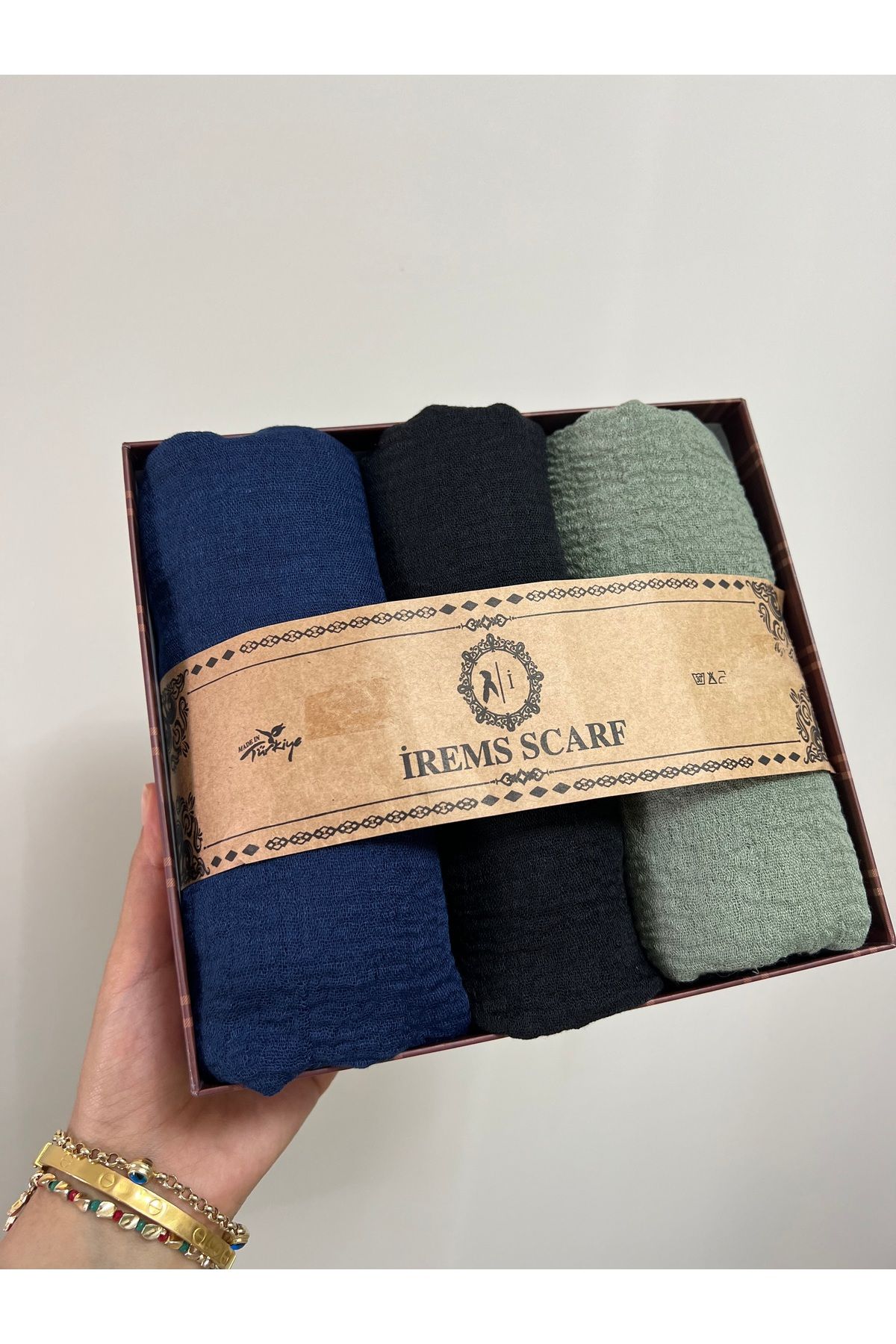 shop İremsscarf 3 lü Bürümcük şal seti (siyah-lacivert-Mint yeşili)