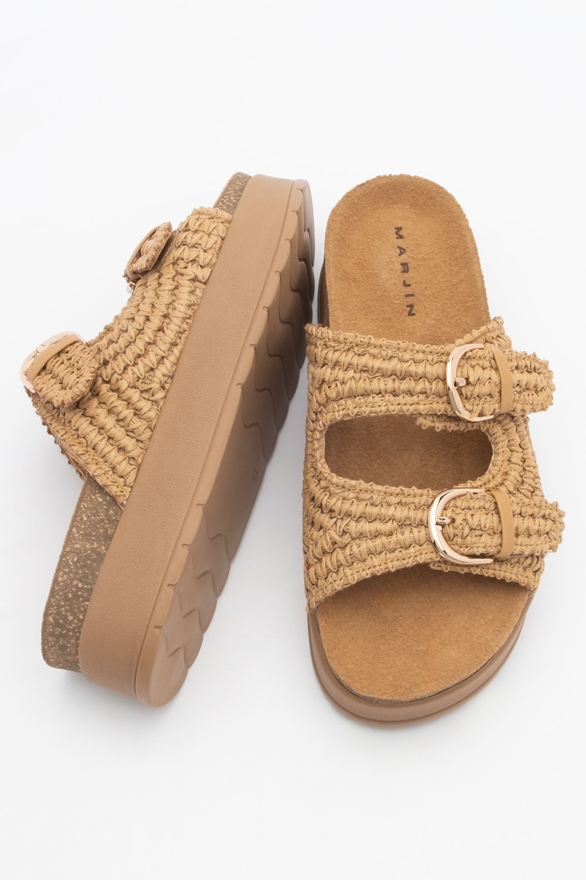 Marjin-Damen-Hausschuhe aus Stroh mit dicker Sohle und Schnalle, Felar Tan Wicker 7