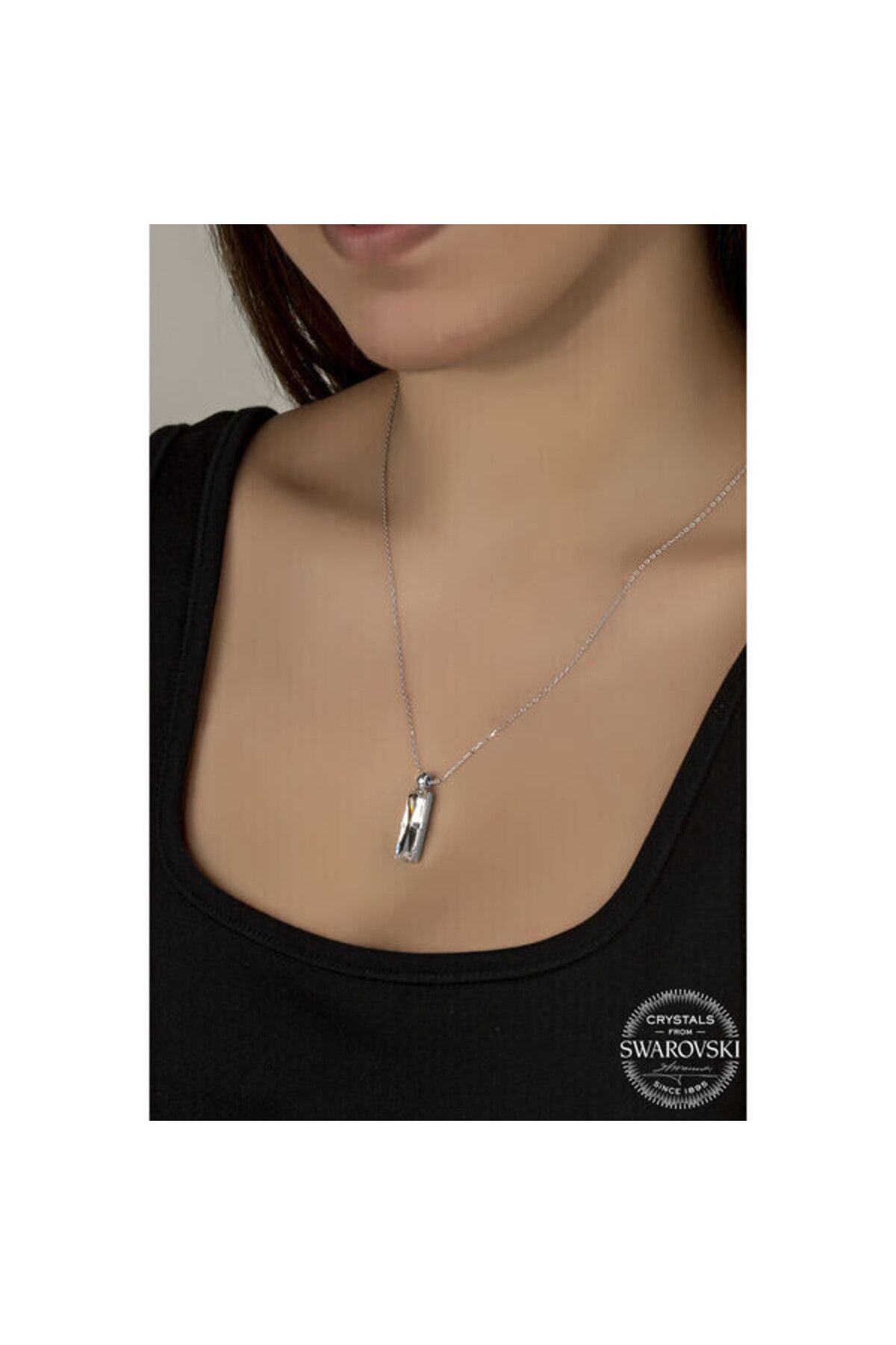 shop Crystal Taşlı Baget 925 Ayar Gümüş Kolye