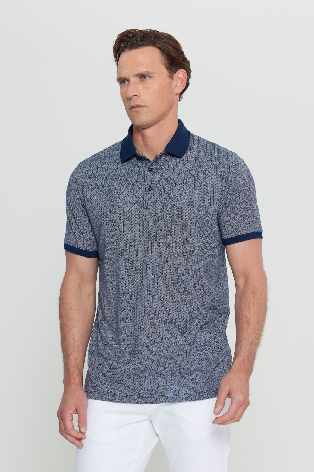 ALTINYILDIZ CLASSICS Erkek Lacivert Regular Fit Normal Kesim Polo Yaka Jakarlı Tişört