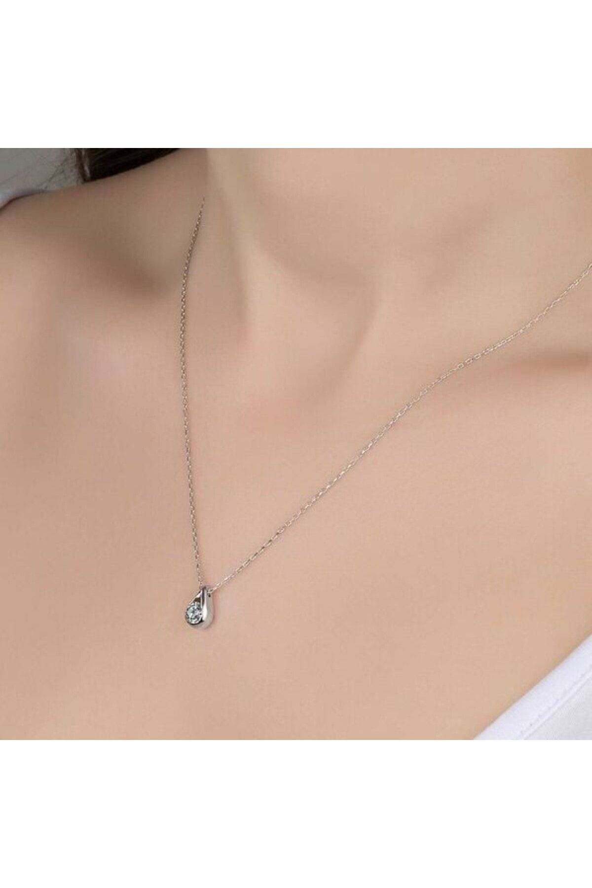 shop Taşlı Damla Tek Taş 925 Ayar Gümüş Kolye