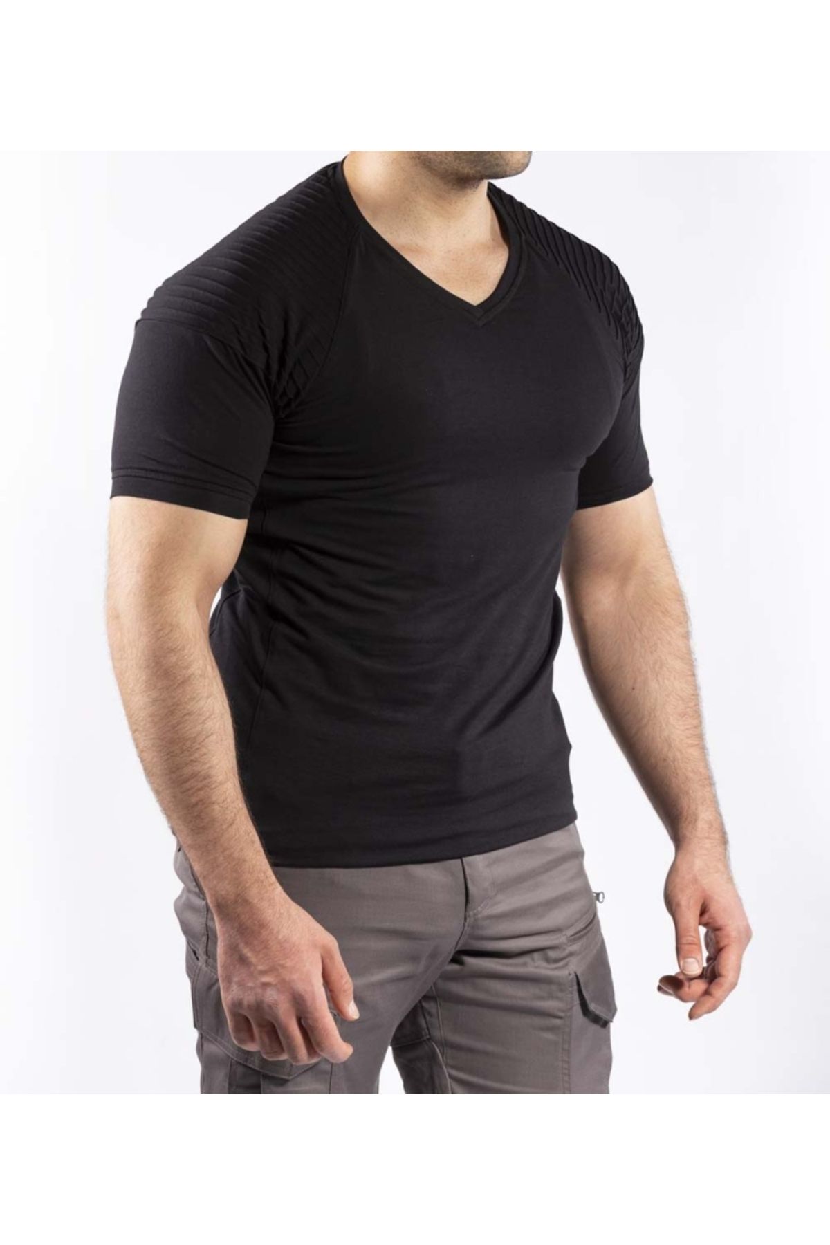 VAV WEAR Tactical Outdoor Günlük Tişört Erkek Kısa Kollu Pamuklu Elastan Nervürlü Esnek Ter Emer TTHIN02