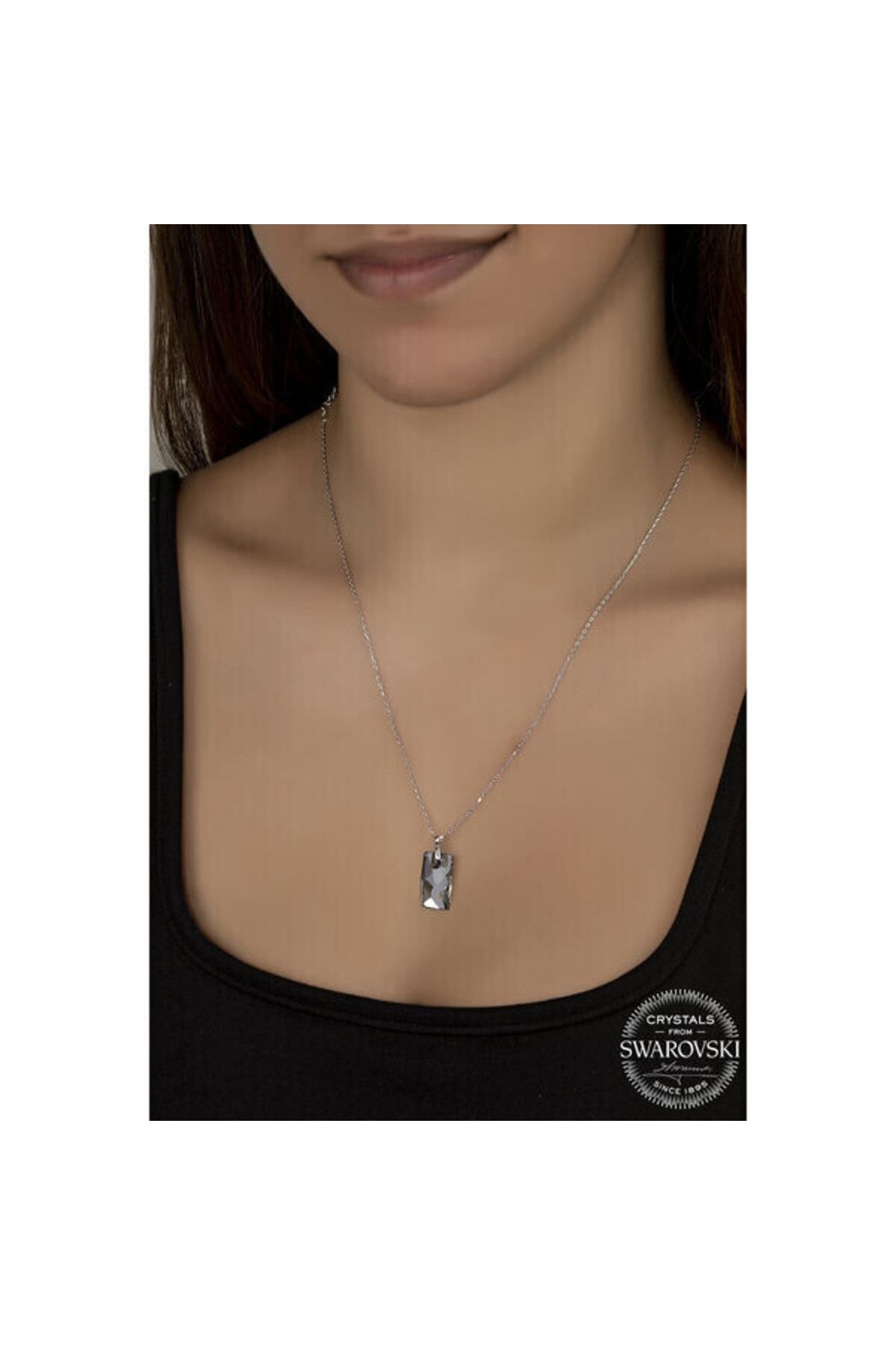 shop Crystal Taşlı Baget 925 Ayar Gümüş Kolye