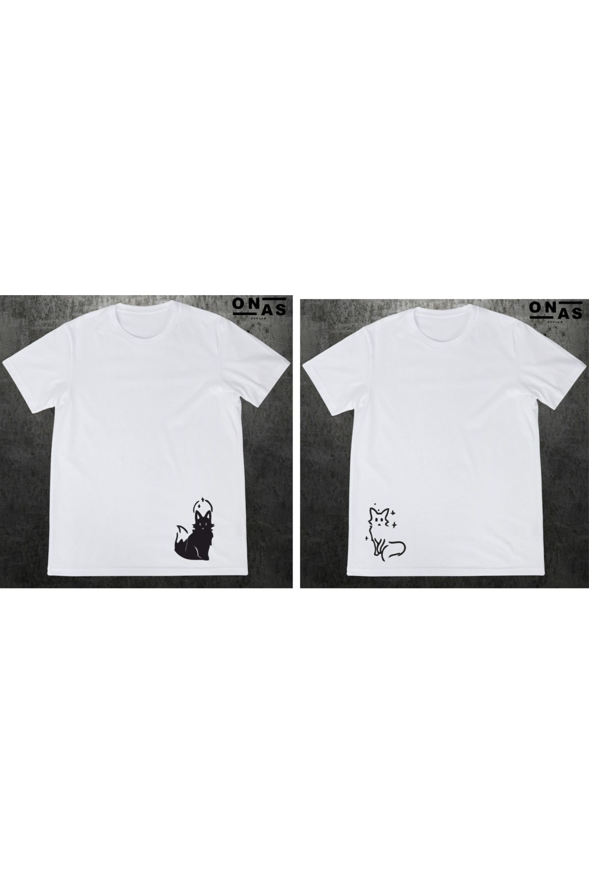 onas reklam kedi baskılı oversize çift tişört (2 adet baskılı tişört fiyatıdır)