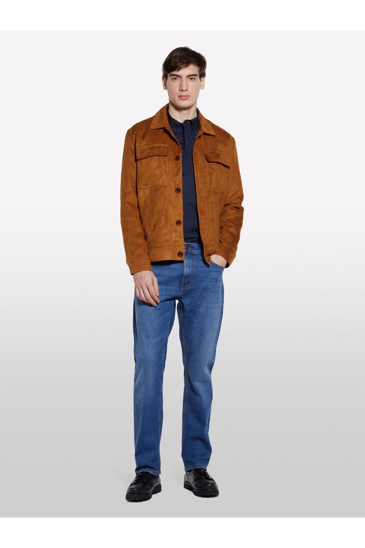 Sisley Erkek Vizon Suni Süet Regular Fit Harrington Ceket