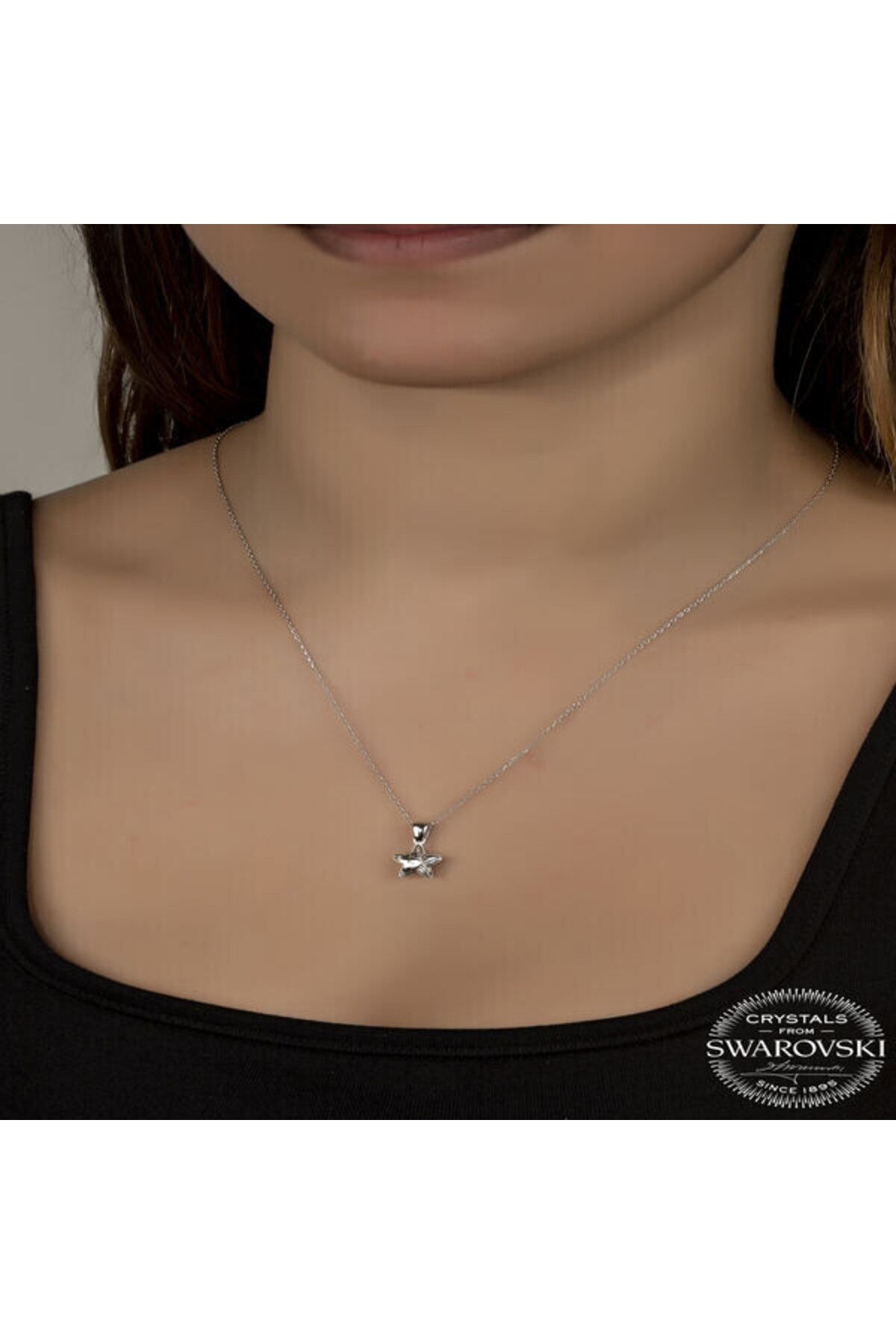 shop Crystal Taşlı Top Zincir Yıldız 925 Ayar Gümüş Kolye