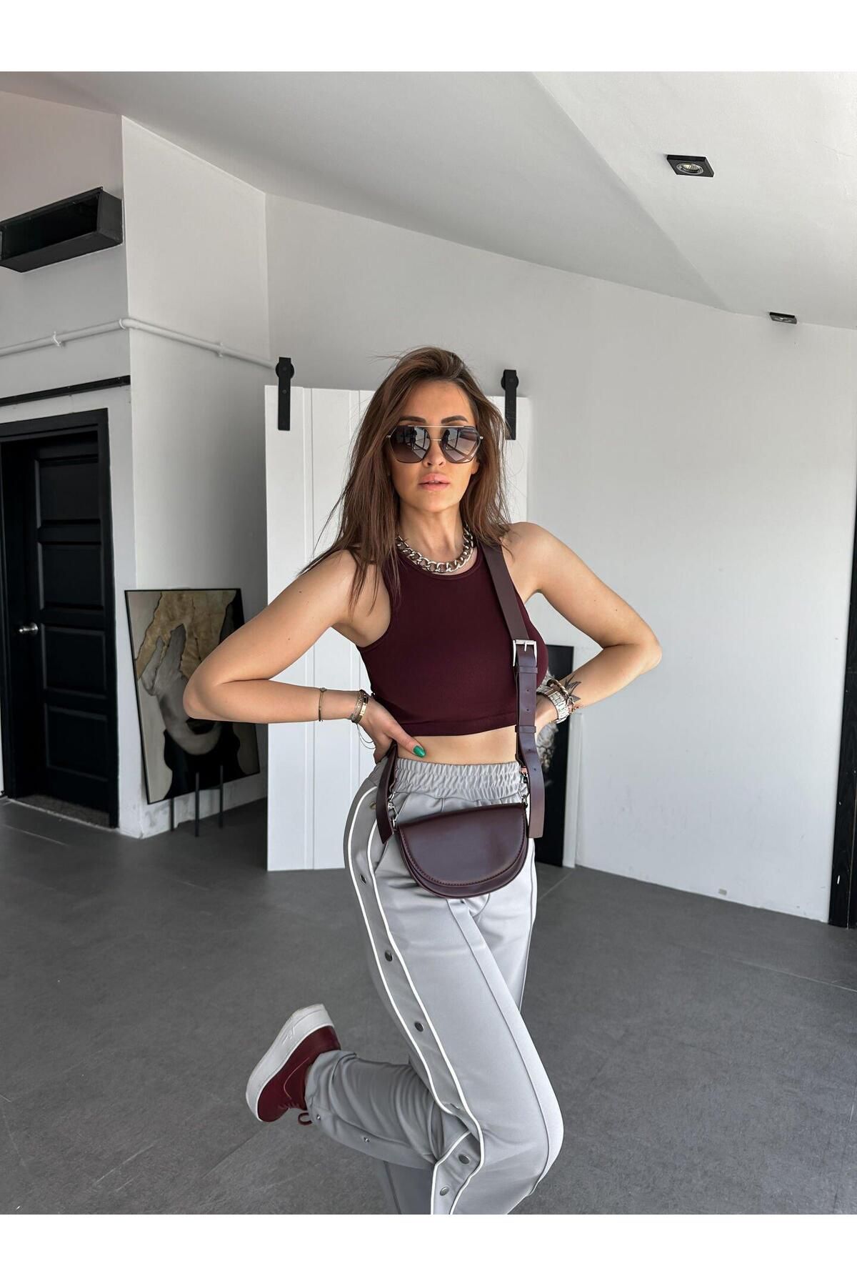 Zerrincan Giyim Bordo Halter Yaka Crop
