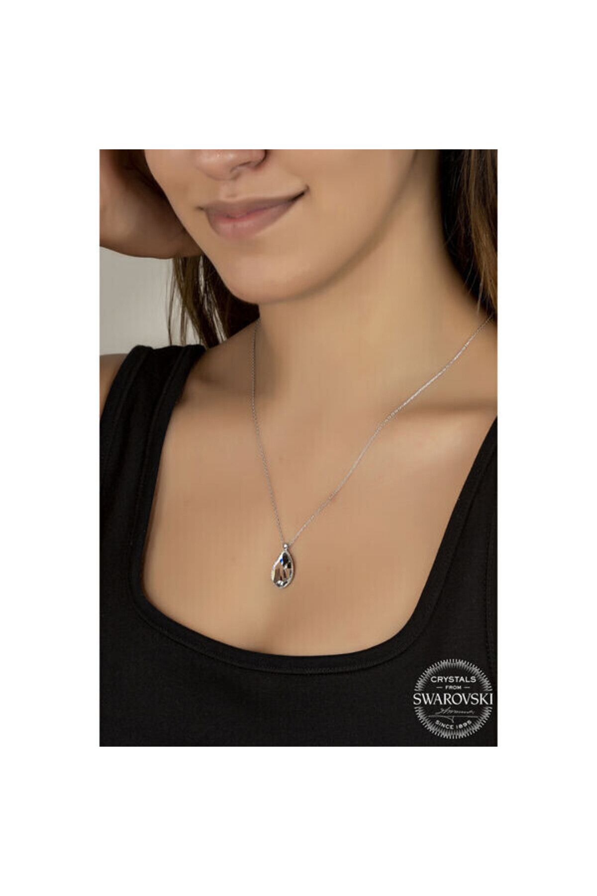 shop Crystal Taşlı Damla 925 Ayar Gümüş Kolye