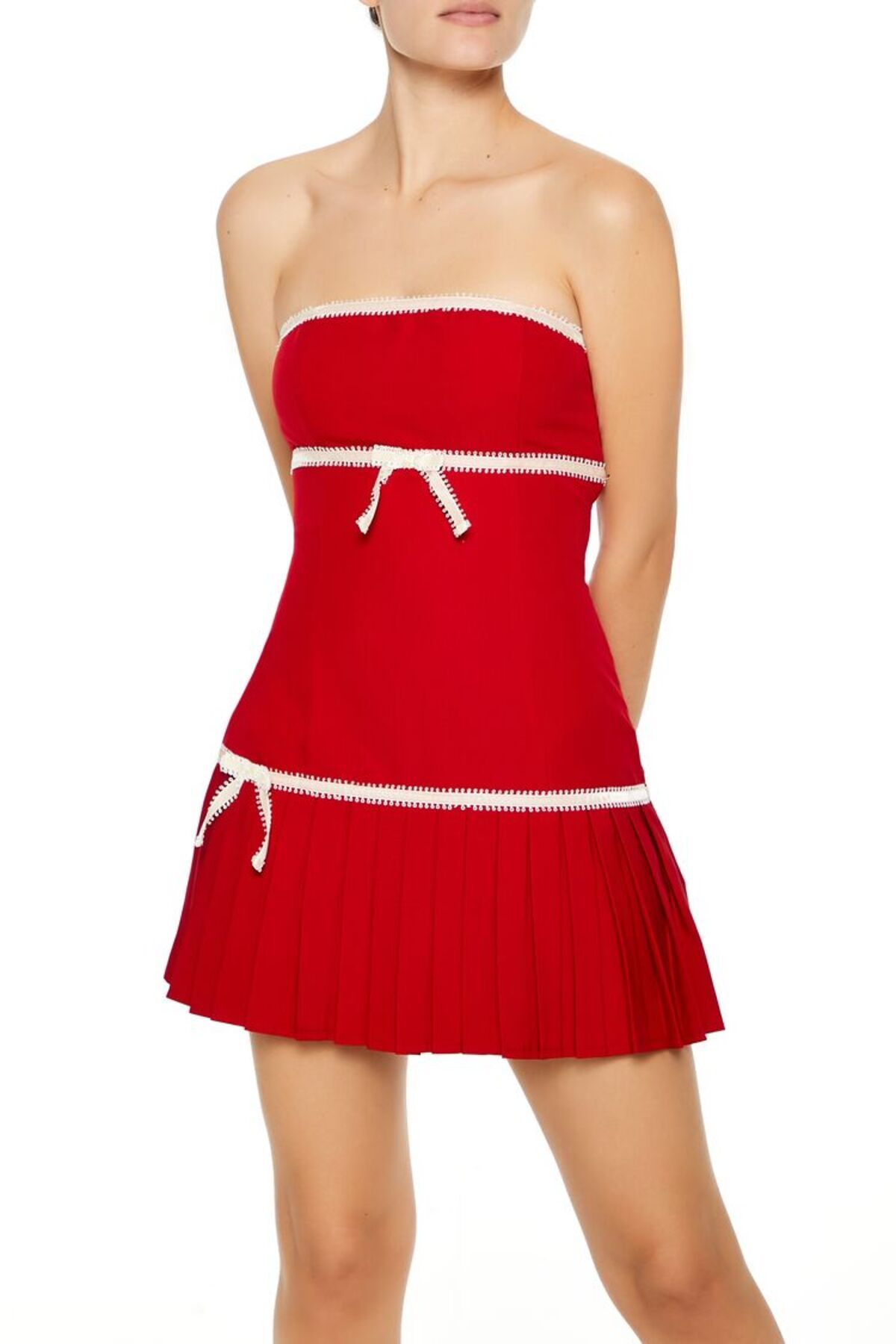 Forever 21 Fiyonk Detaylı Straplez Mini Elbise