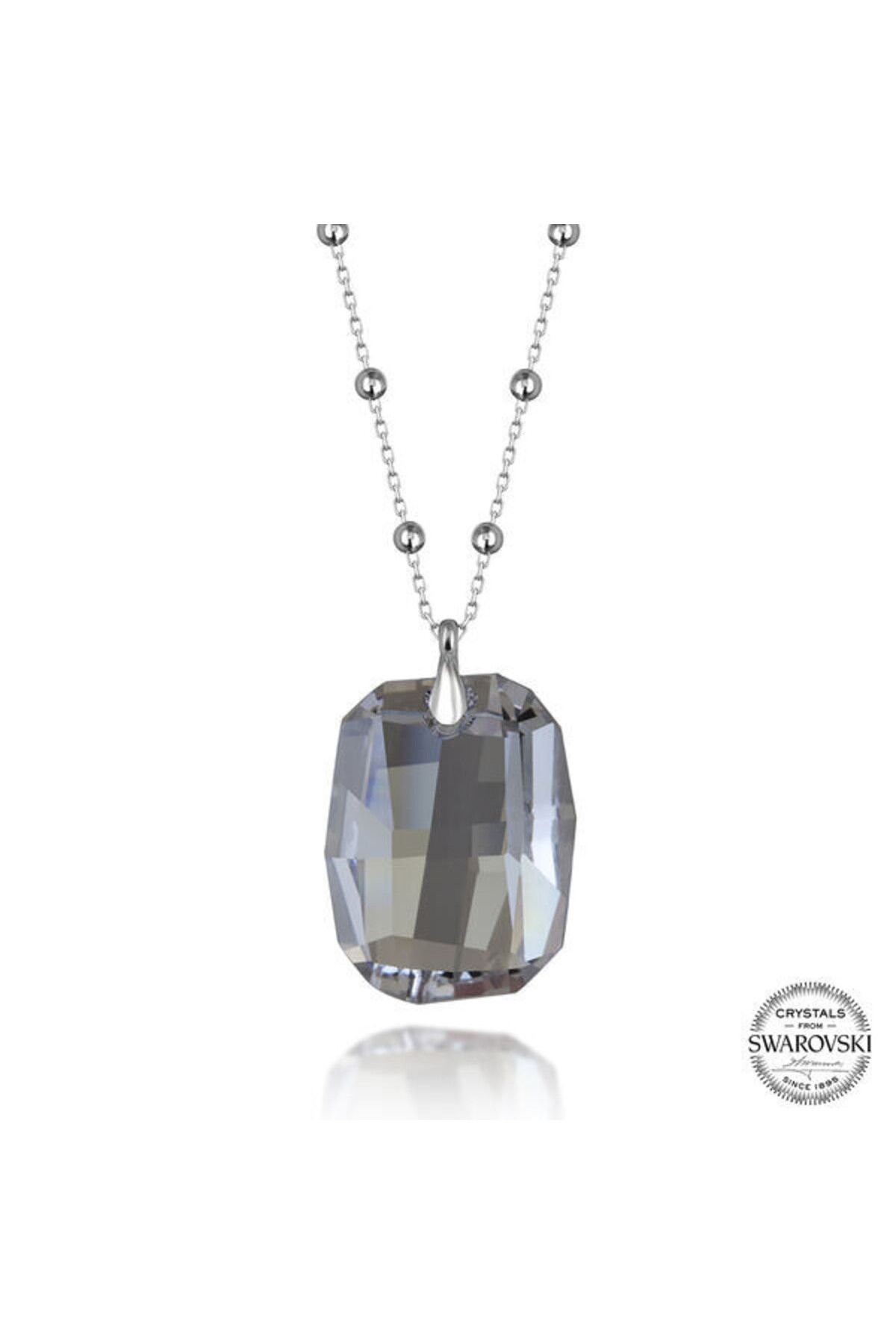 shop Crystal Taşlı Baget Top Zincir 925 Ayar Gümüş Kolye