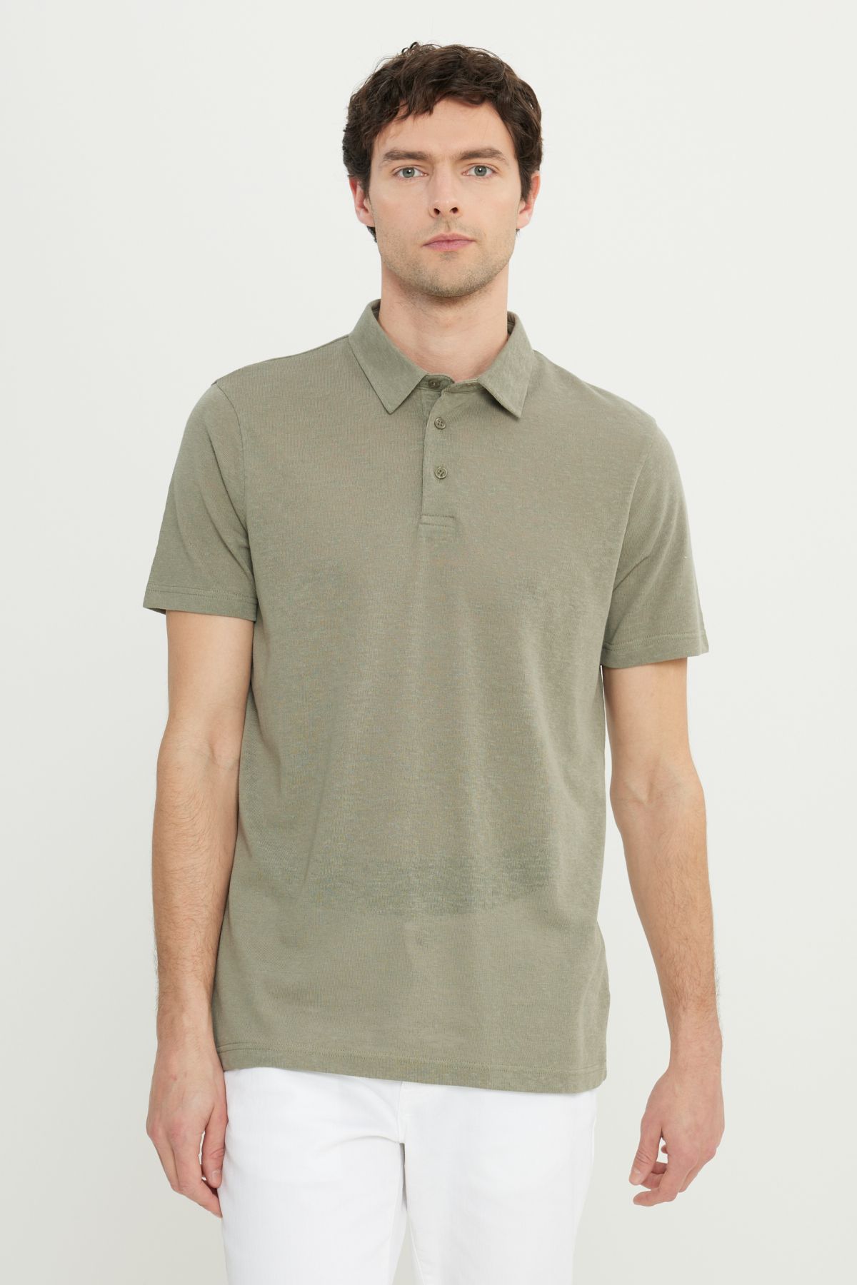 ALTINYILDIZ CLASSICS Erkek Haki Pamuklu Slim Fit Dar Kesim Polo Yaka Tişört