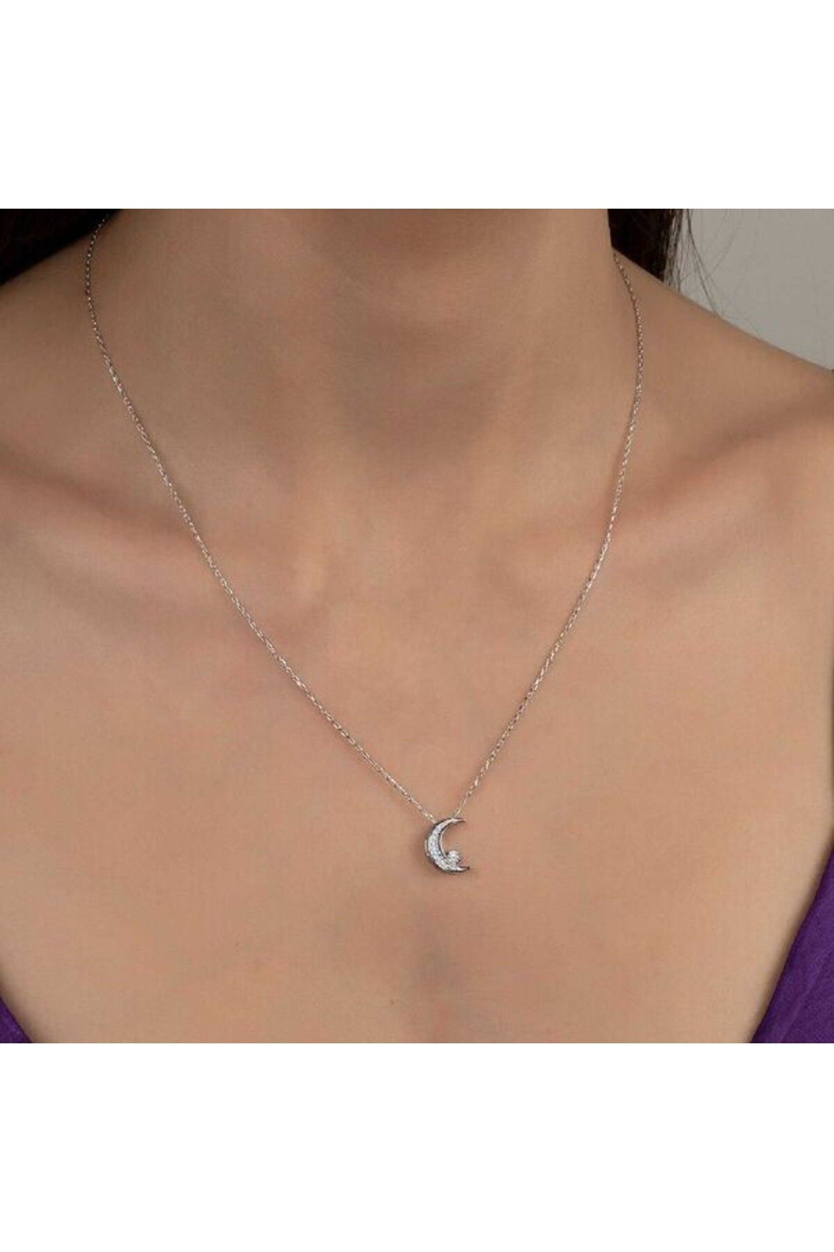 shop Taşlı Ay Yıldız 925 Ayar Gümüş Kolye
