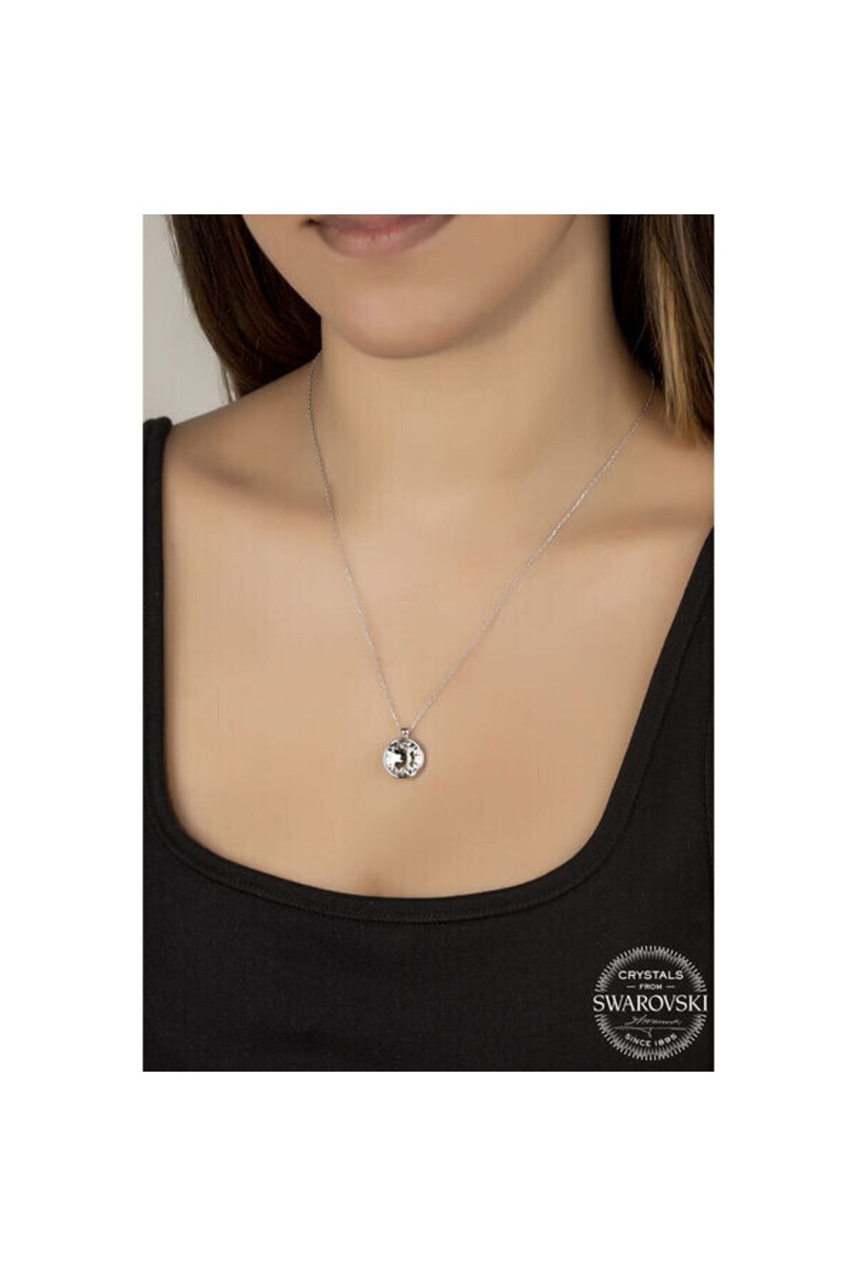 shop Crystal Taşlı Çerçeveli 925 Ayar Gümüş Kolye