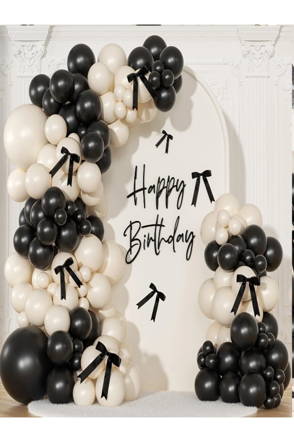 party mix Doğum günü balon seti 65'li - Siyah & Krem Fiyonklu Balon - Bekarlığa veda balon seti