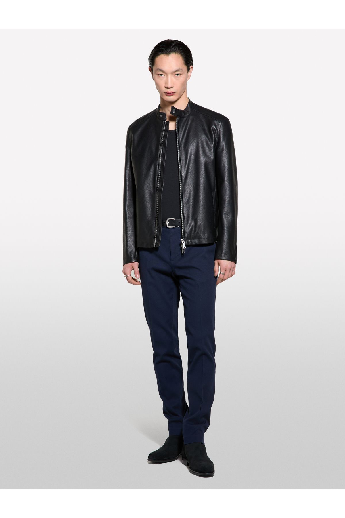 Sisley Erkek Koyu Lacivert Streç Pamuklu Logolu Slim Fit Chino Pantolon