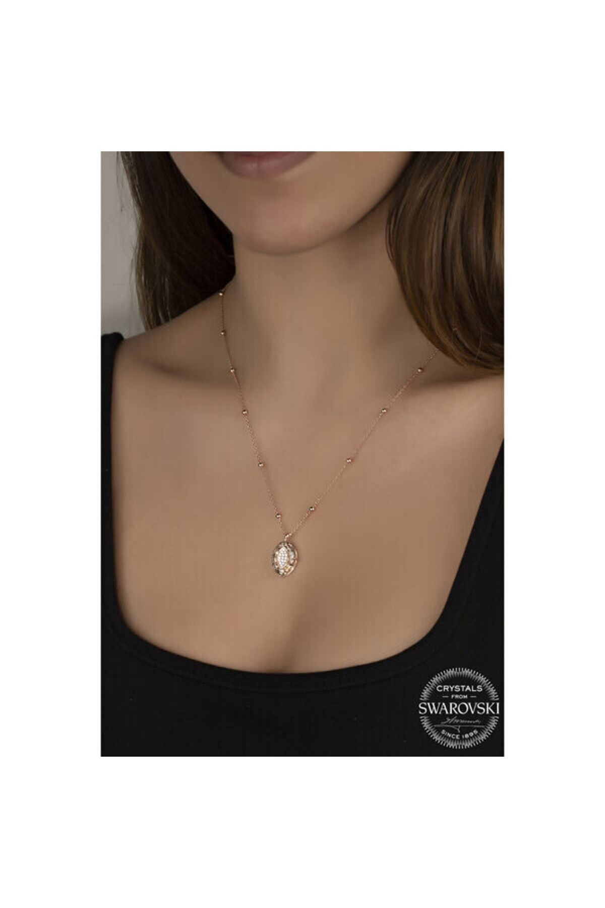 shop Crystal Taşlı Ros Top Oval 925 Ayar Gümüş Kolye