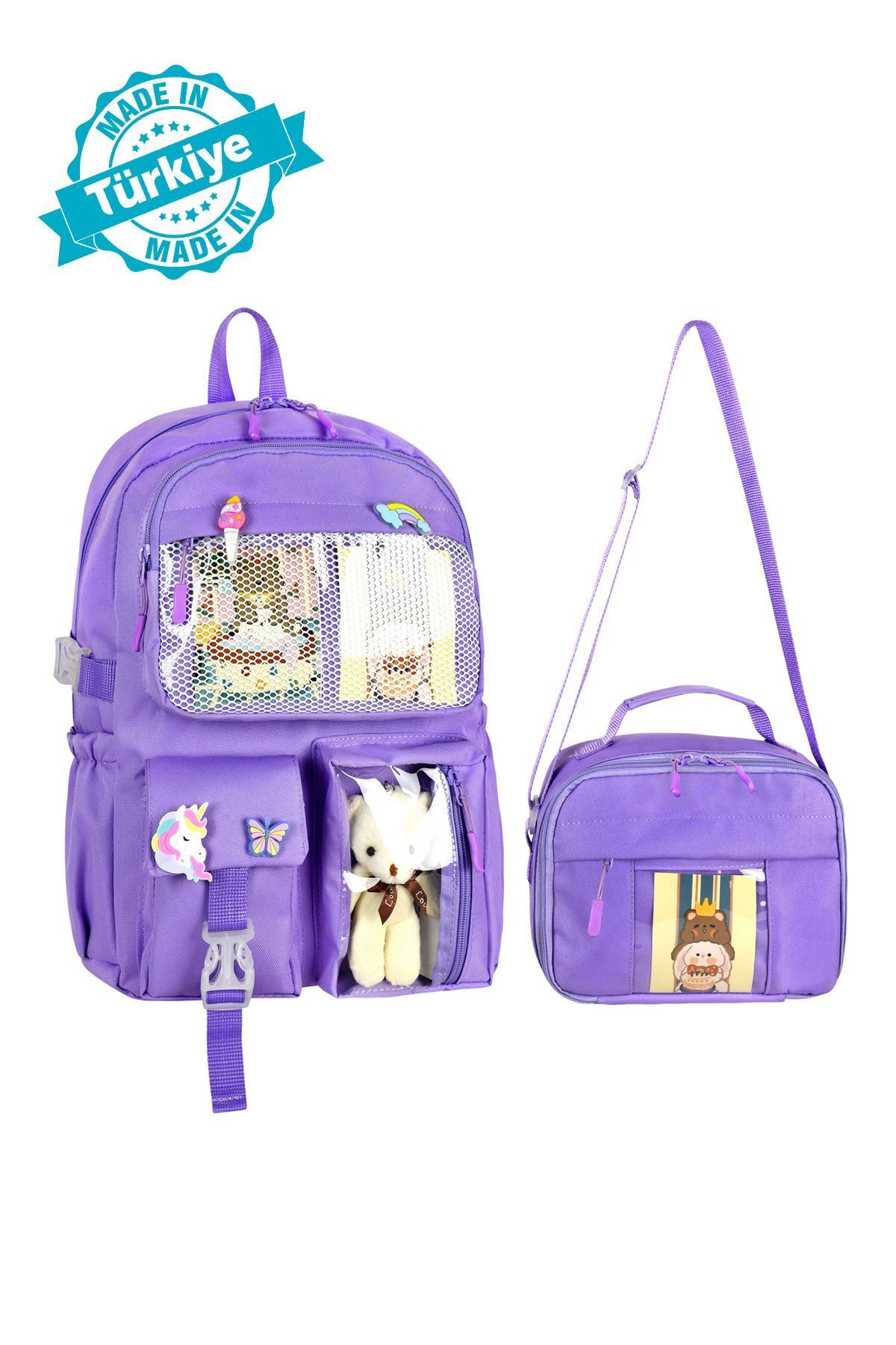 Niss Store Waddell Lisanslı Kawaii Kore Tarzı Kız Ve Erkek Çocuk İlkokul Çantası Ve Termoslu Beslenme Çantası