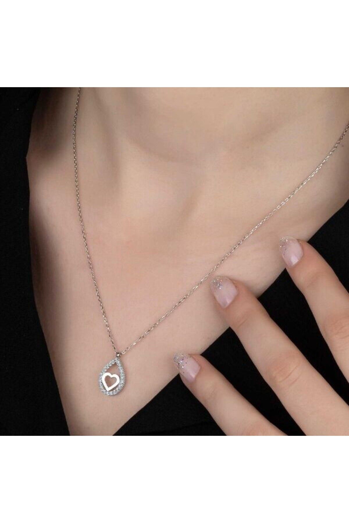 shop Taşlı Damla Kalp 925 Ayar Gümüş Kolye