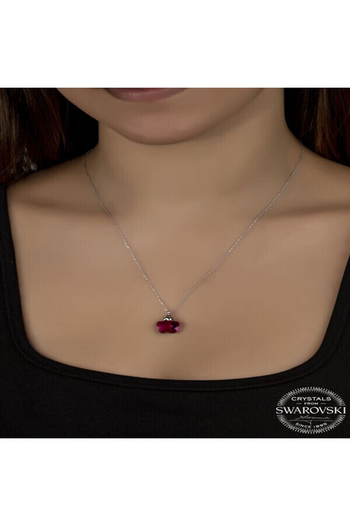 shop Crystal Taşlı Fuşya Papatya 925 Ayar Gümüş Kolye