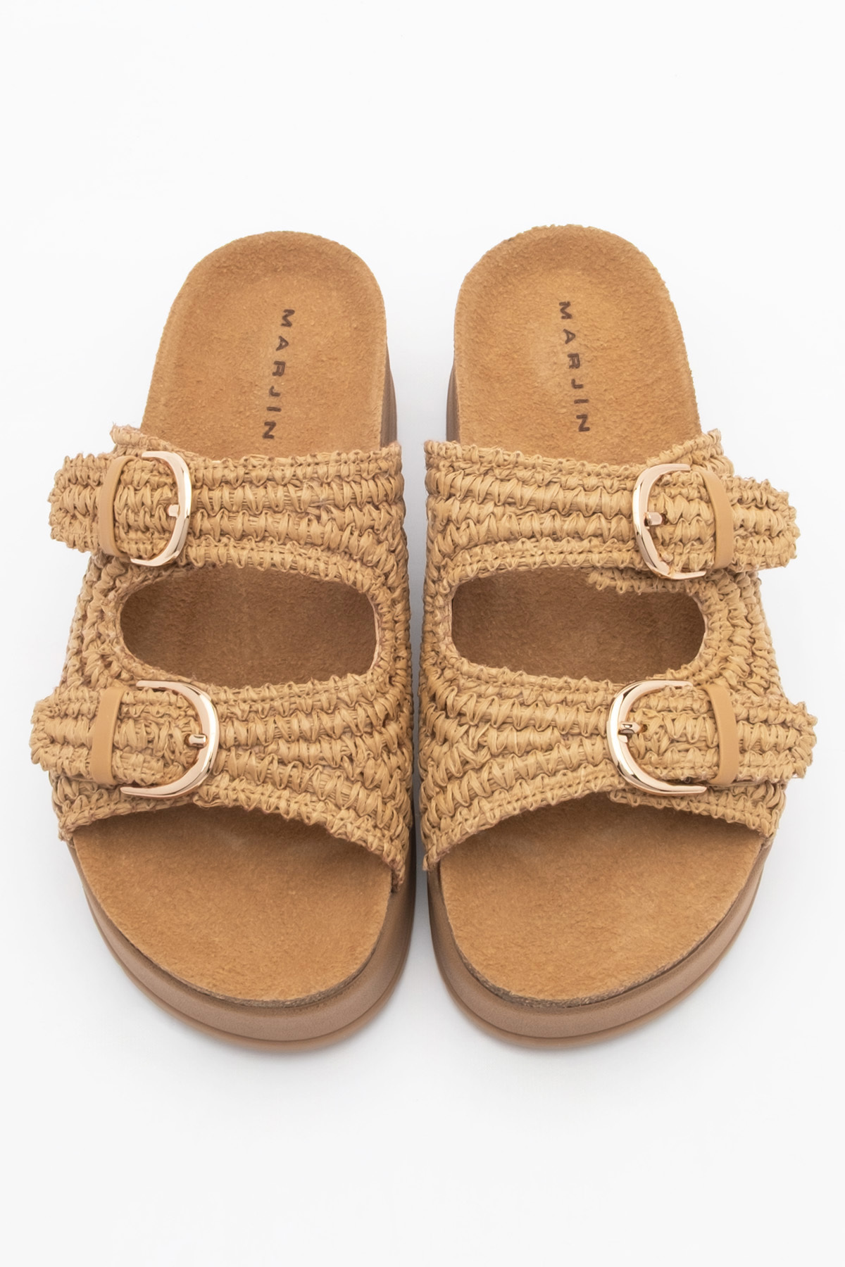 Marjin-Damen-Hausschuhe aus Stroh mit dicker Sohle und Schnalle, Felar Tan Wicker 6