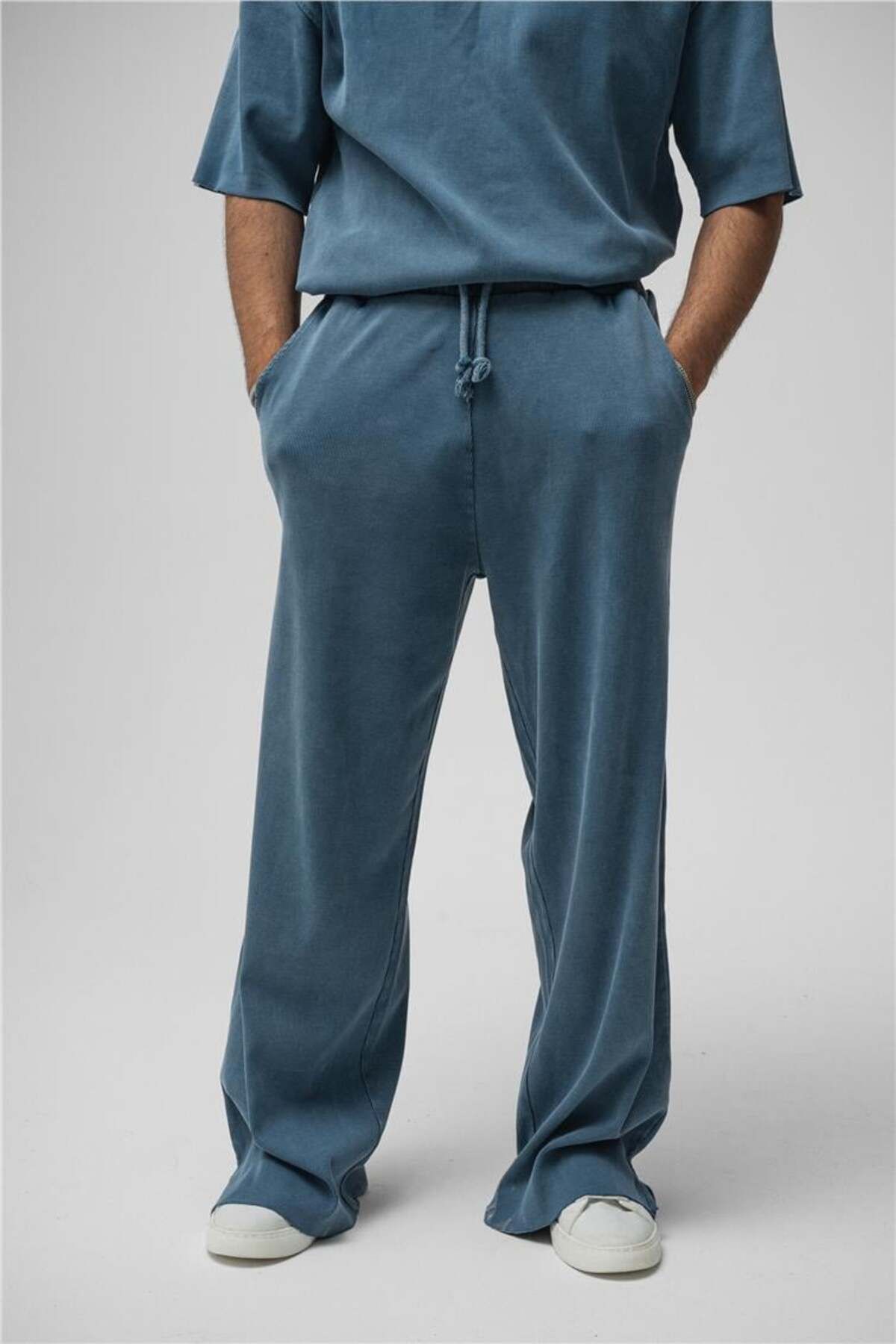 OUTFİT MAN Erkek Yıkamalı Fitilli Baggy Yıkamalı İndigo