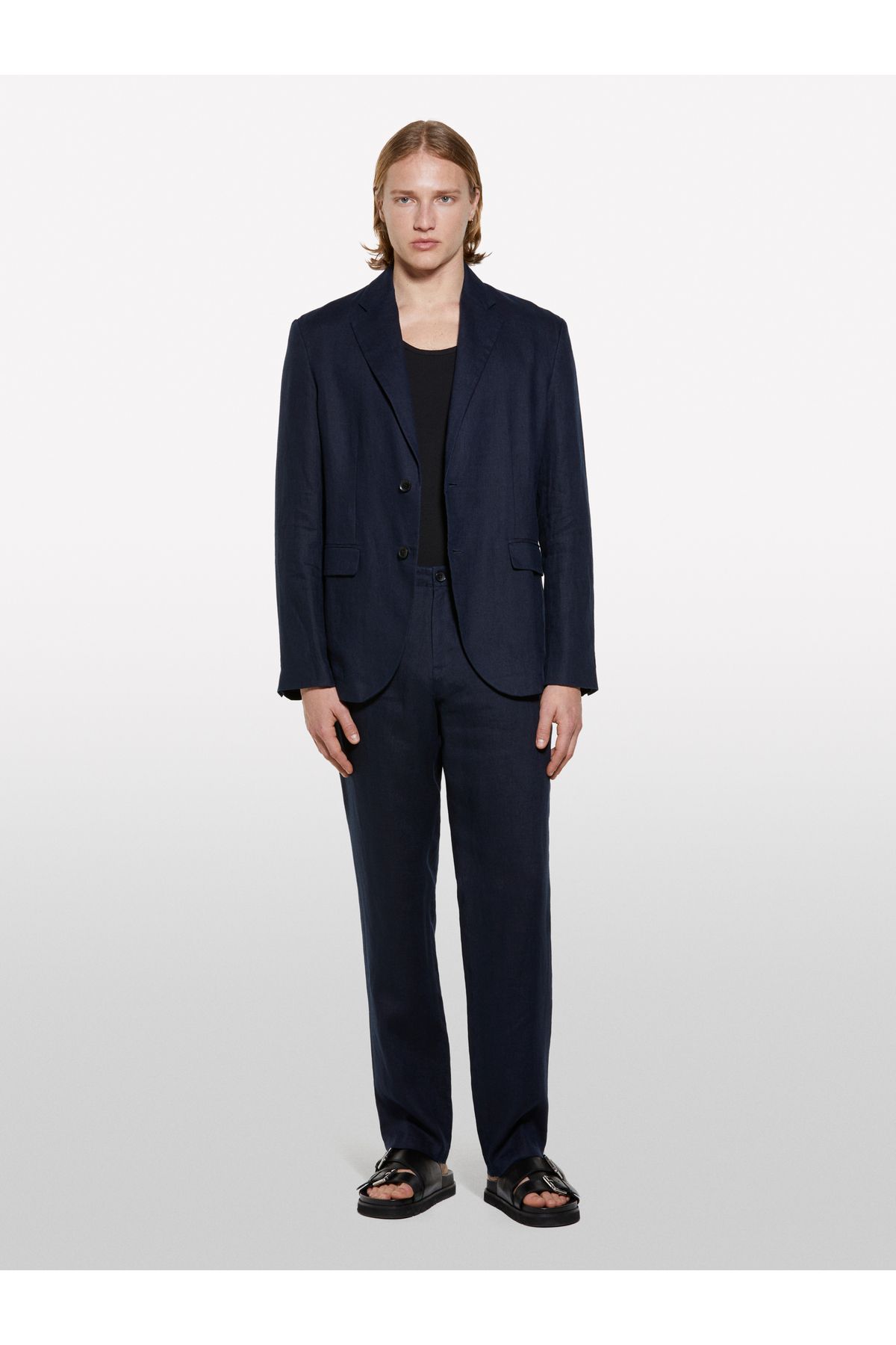 Sisley Erkek Koyu Lacivert %100 Keten Slim Comfort Fit Pantolon