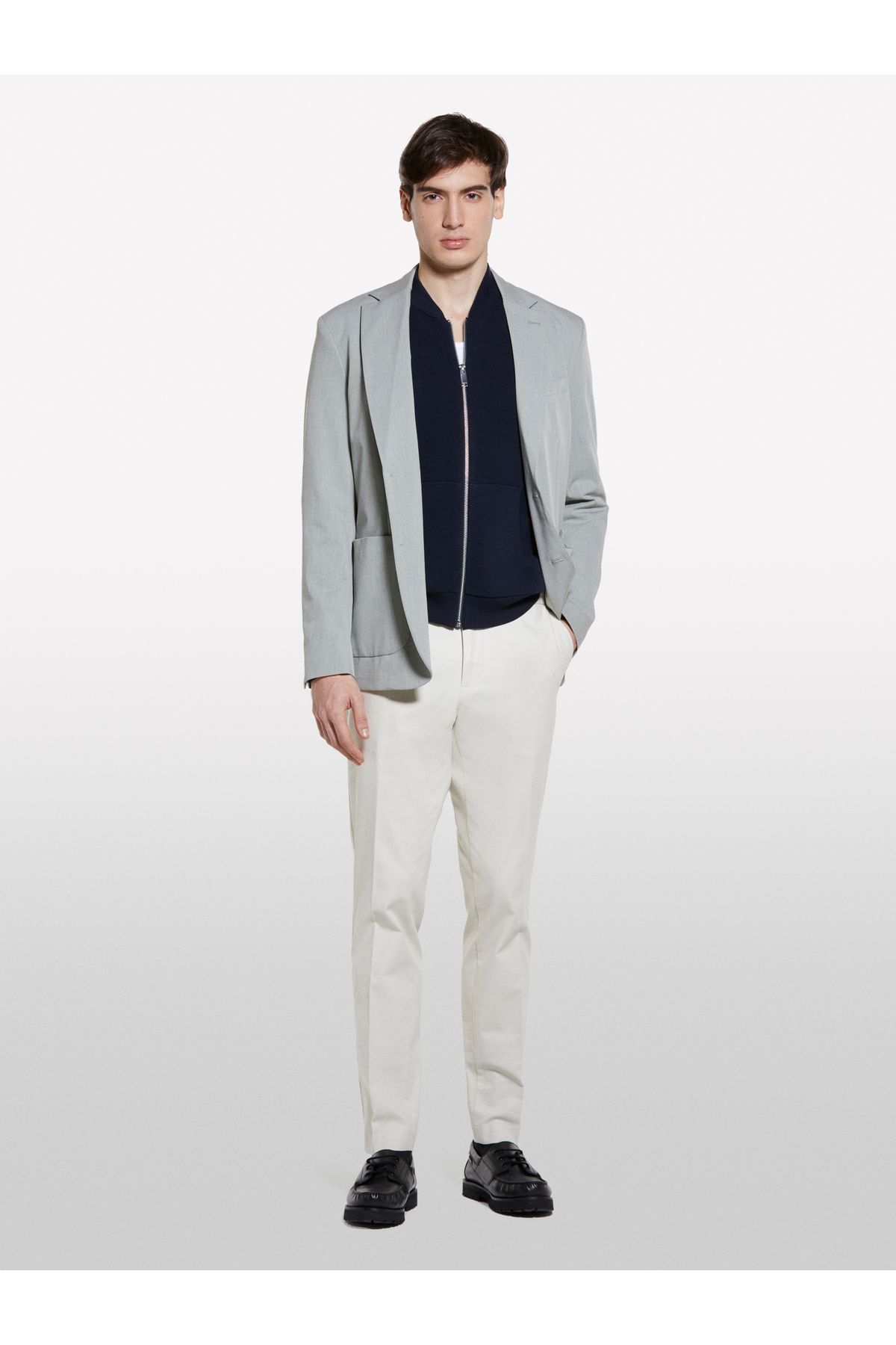 Sisley Erkek Açık Bej Streç Pamuklu Logo Detaylı Slim Fit Chino Pantolon