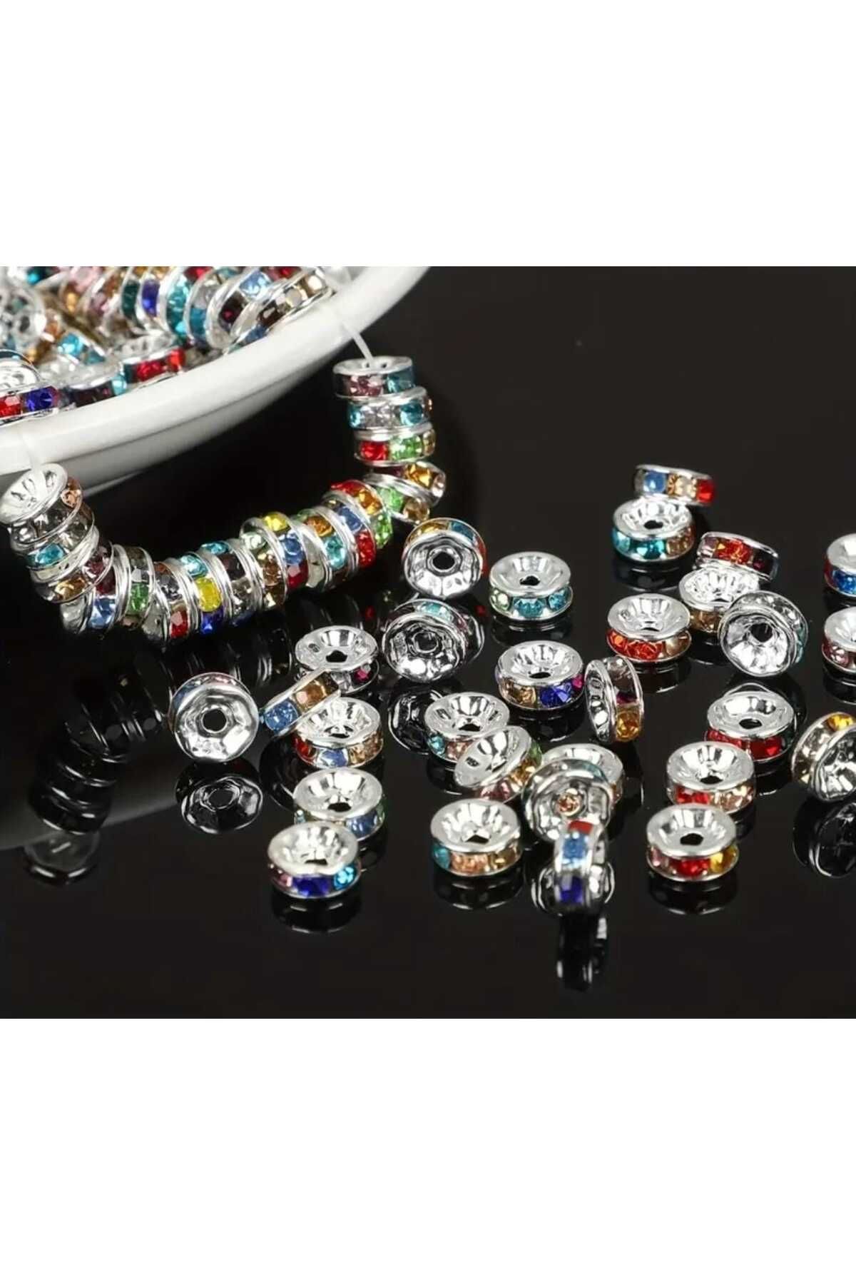 yiğit aksesuar 100 Adet 8 Mm Mix Rondela Kristal Taşlı Takı Ara Aparatı