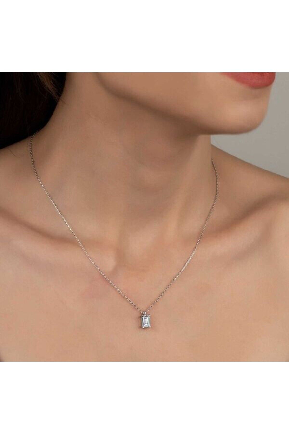 shop Taşlı Baget Tek Taş 925 Ayar Gümüş Kolye