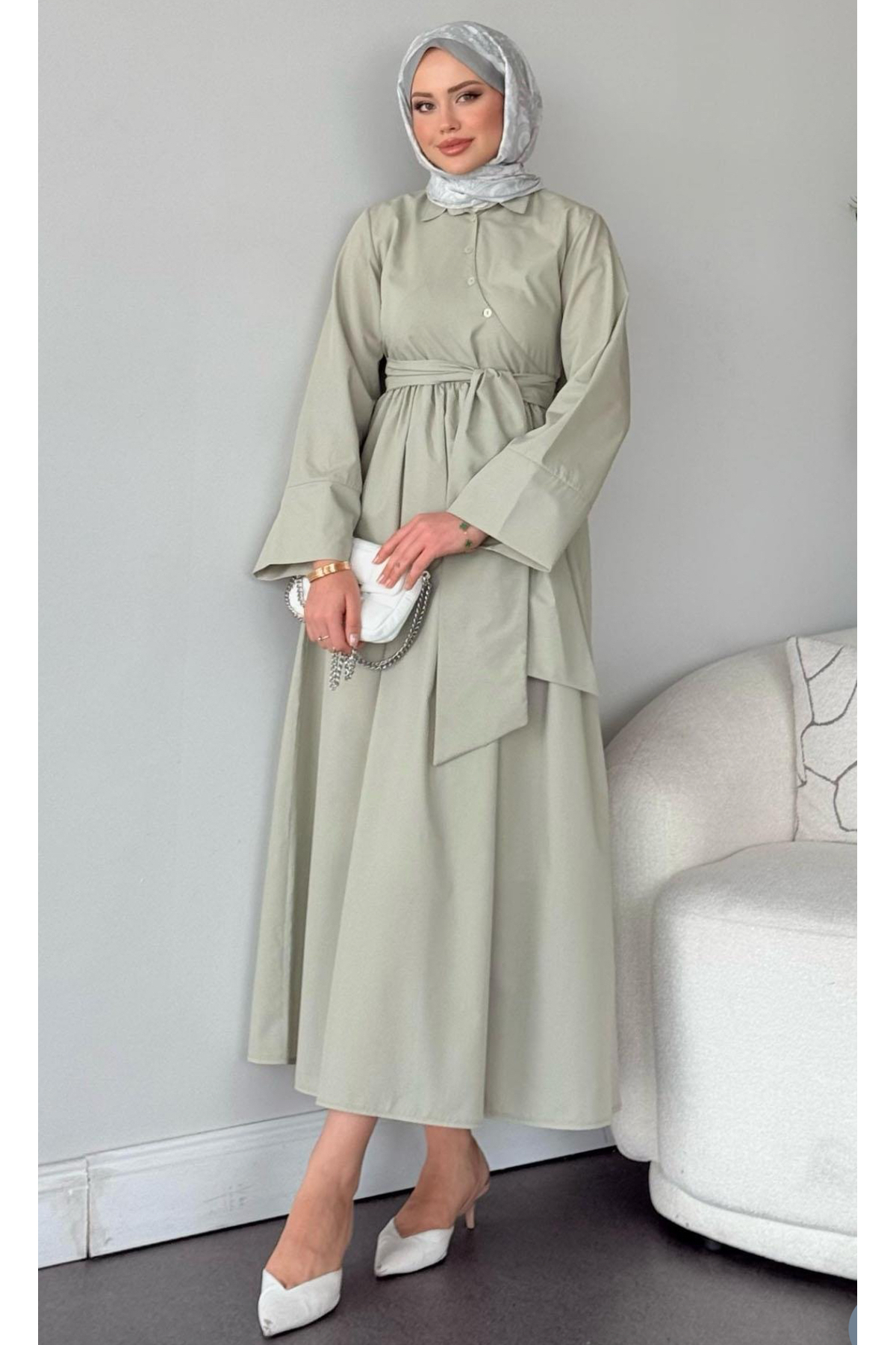 Poplin dress with tie