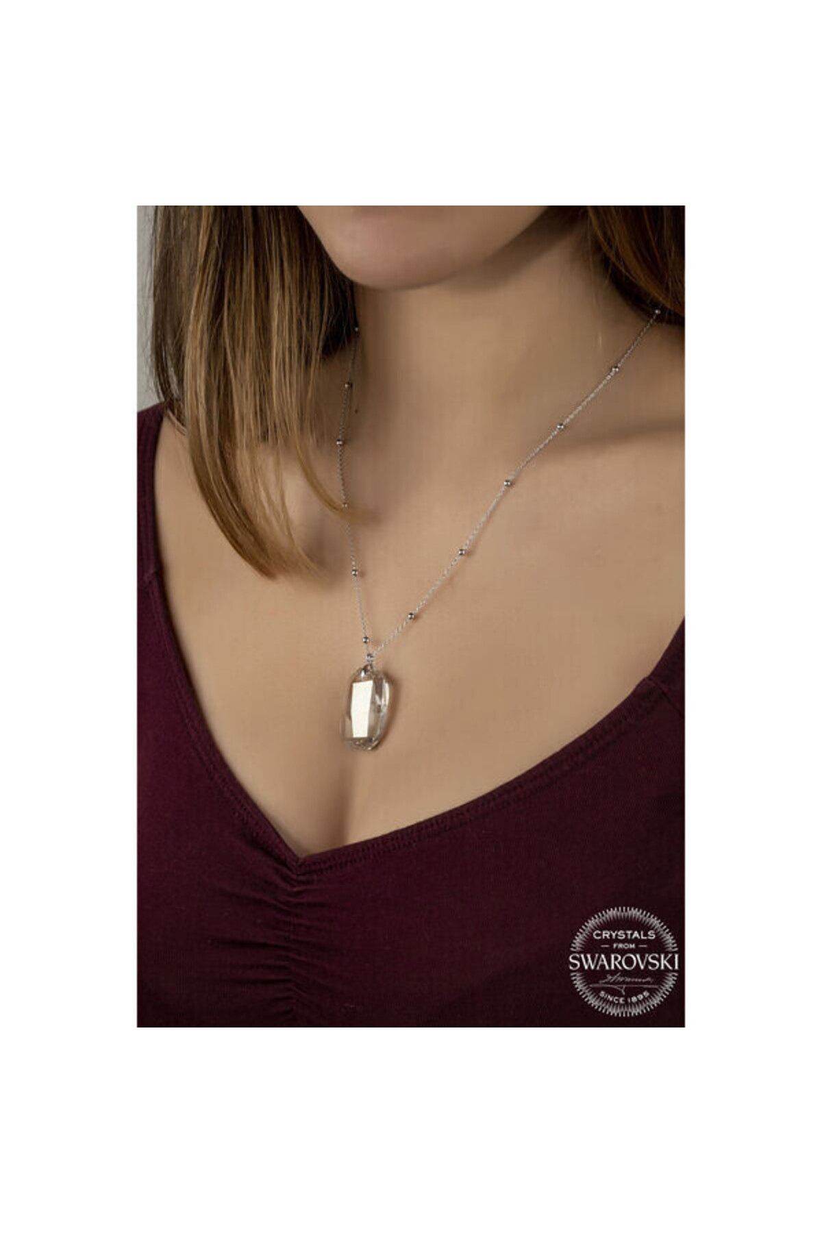 shop Crystal Taşlı Baget Top Zincir 925 Ayar Gümüş Kolye