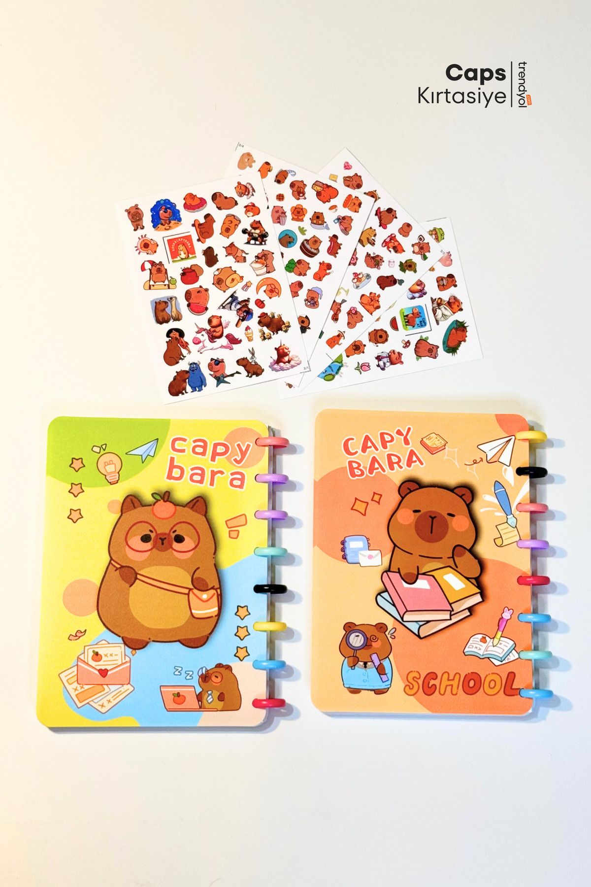 caps office 2 Adet Capybara Temalı Çember Ciltli 160 Sayfa Defter & 4 Sayfa Yerli Çıkartma Seti