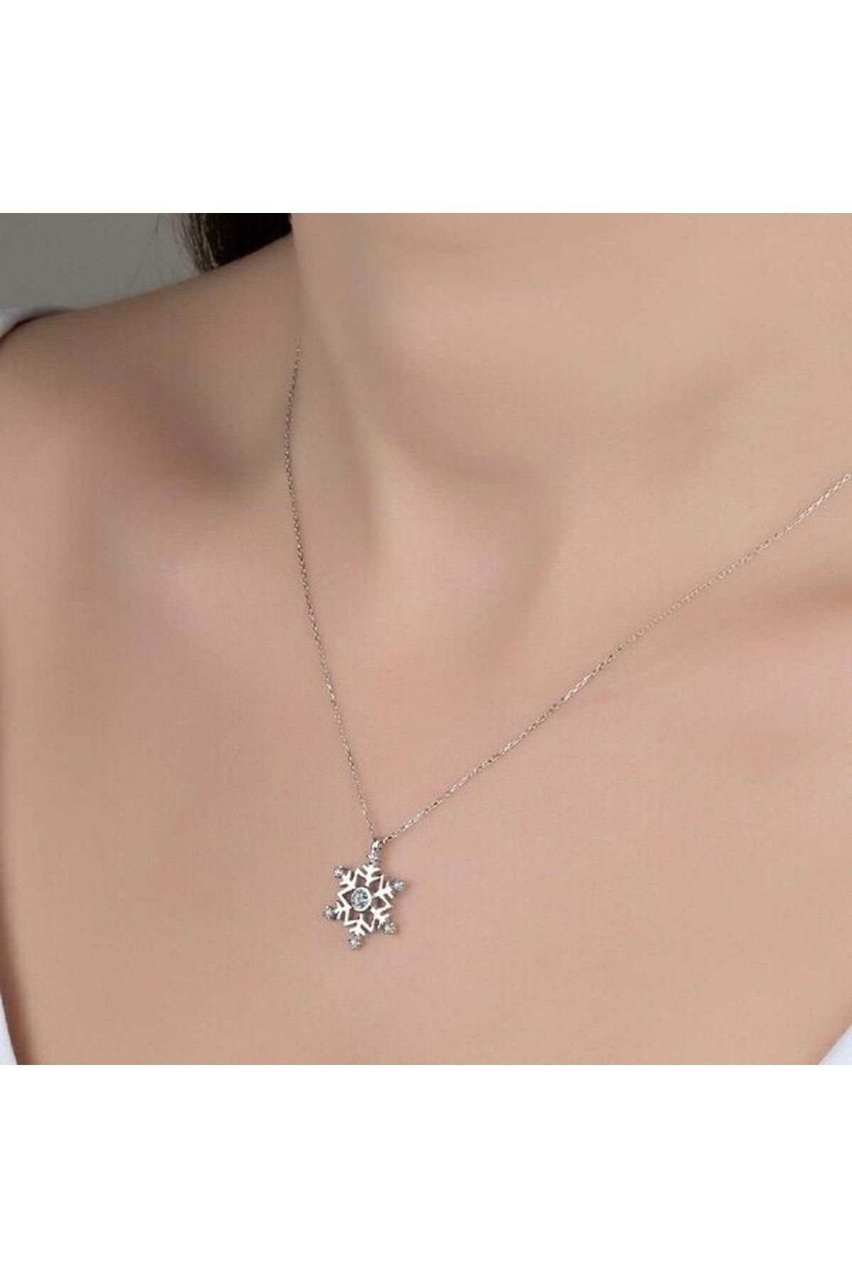 shop Taşlı Kar Tanesi 925 Ayar Gümüş Kolye