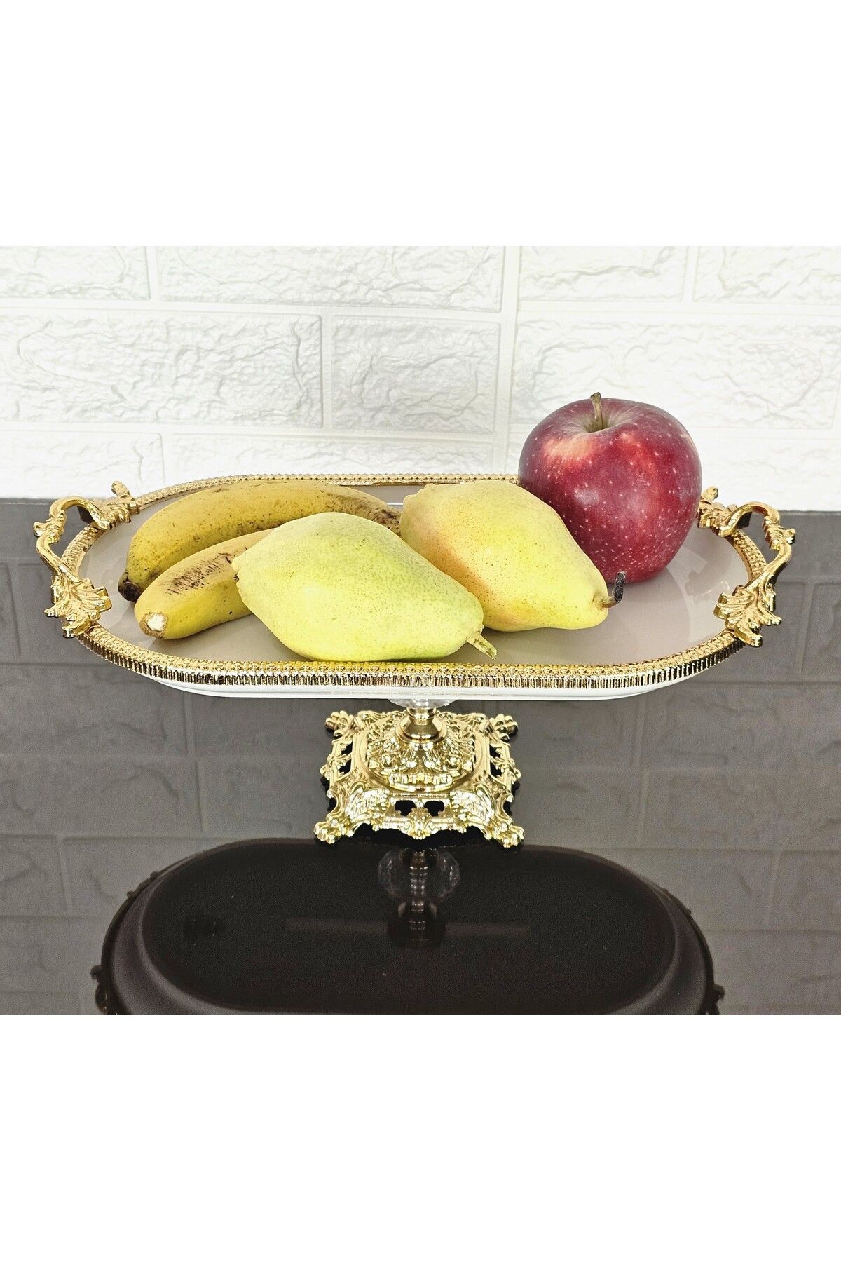 atabey home PORSELEN KÜÇÜK SADE KAYIK SUNUMLUK DÖKÜM GOLD ÇERÇEVELİ VE AYAKLI 30 CM