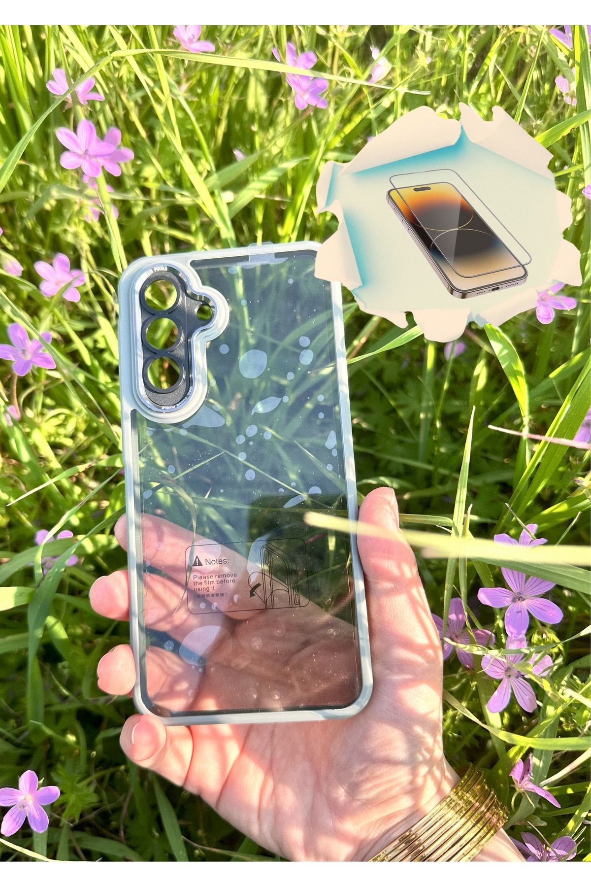 CNL Samsung Galaxy A36 5G Uyumlu Kaliteli Sararmaz Gri-Şeffaf Kılıf - Kırılmaz Cam Hediyeli