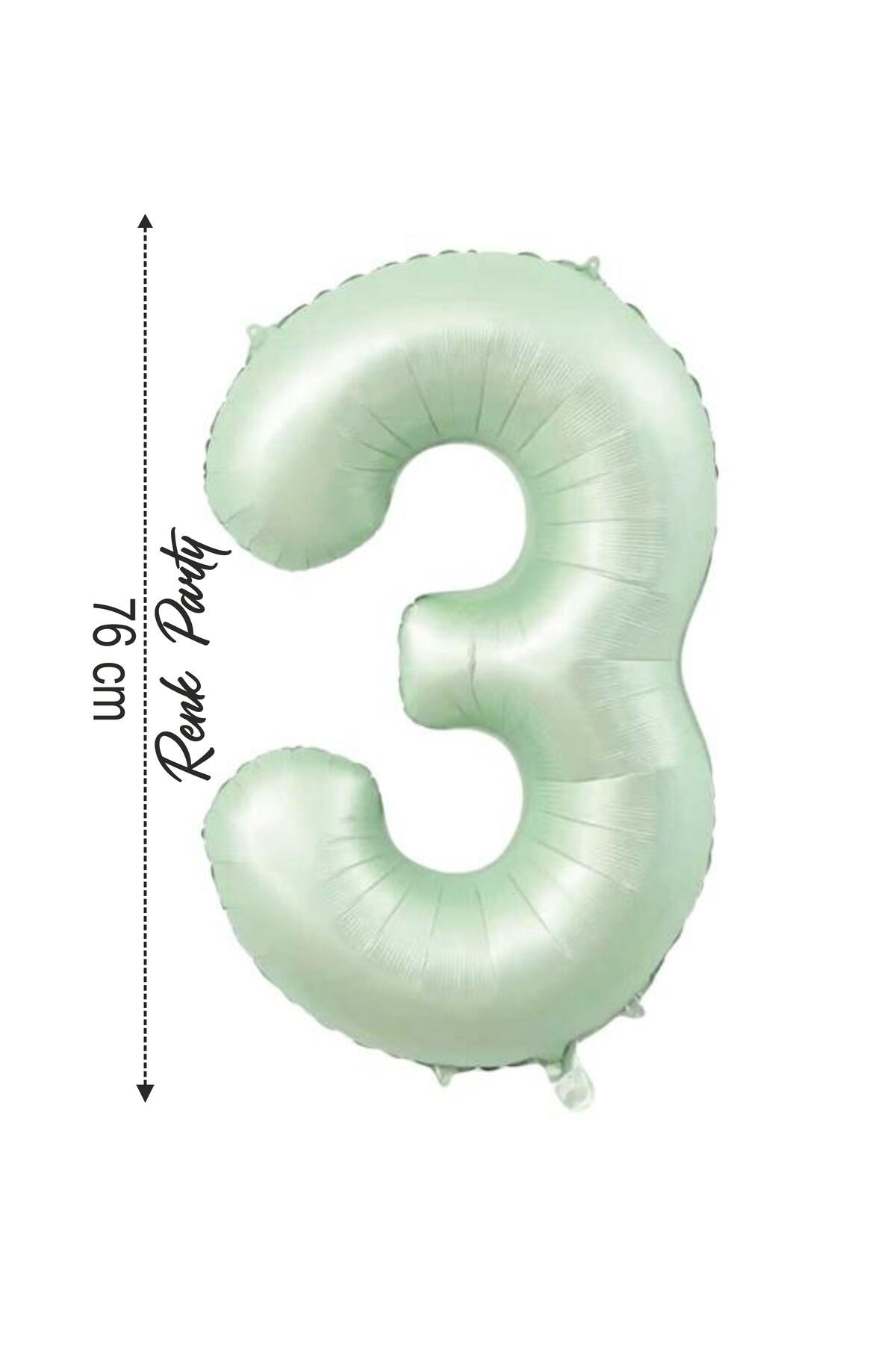 renk party Folyo Balon 3 Rakamı Helyum Balon 76 Cm Yeşil Renk - 3 Yaş Balonu - 3 Rakam Balon - 34 Inch