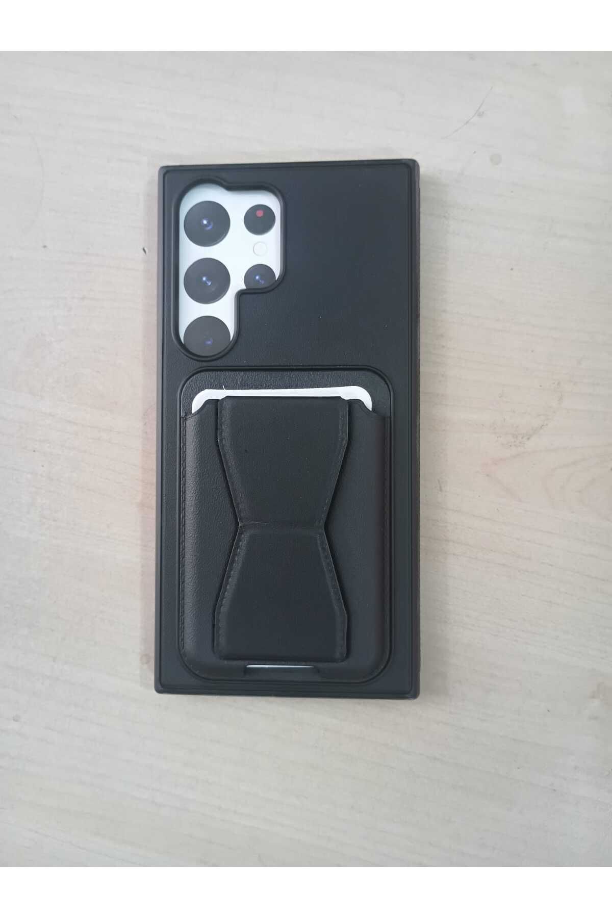 Dost SAMSUNG S24 ULTRA SİYAH KART KOYMALI STANDLI SUNİ DERİLİ YANLARI SERT KILIF