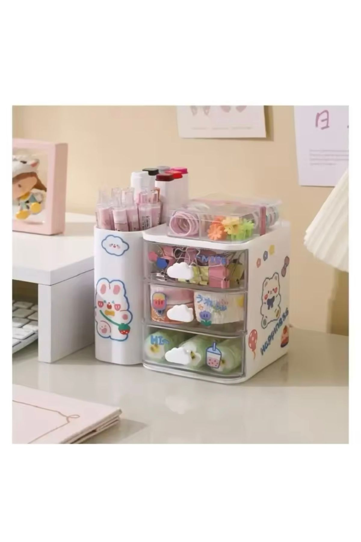My Easy Shop Renkli Şeffaf Çekmeceli Masa Üstü Kalemlik