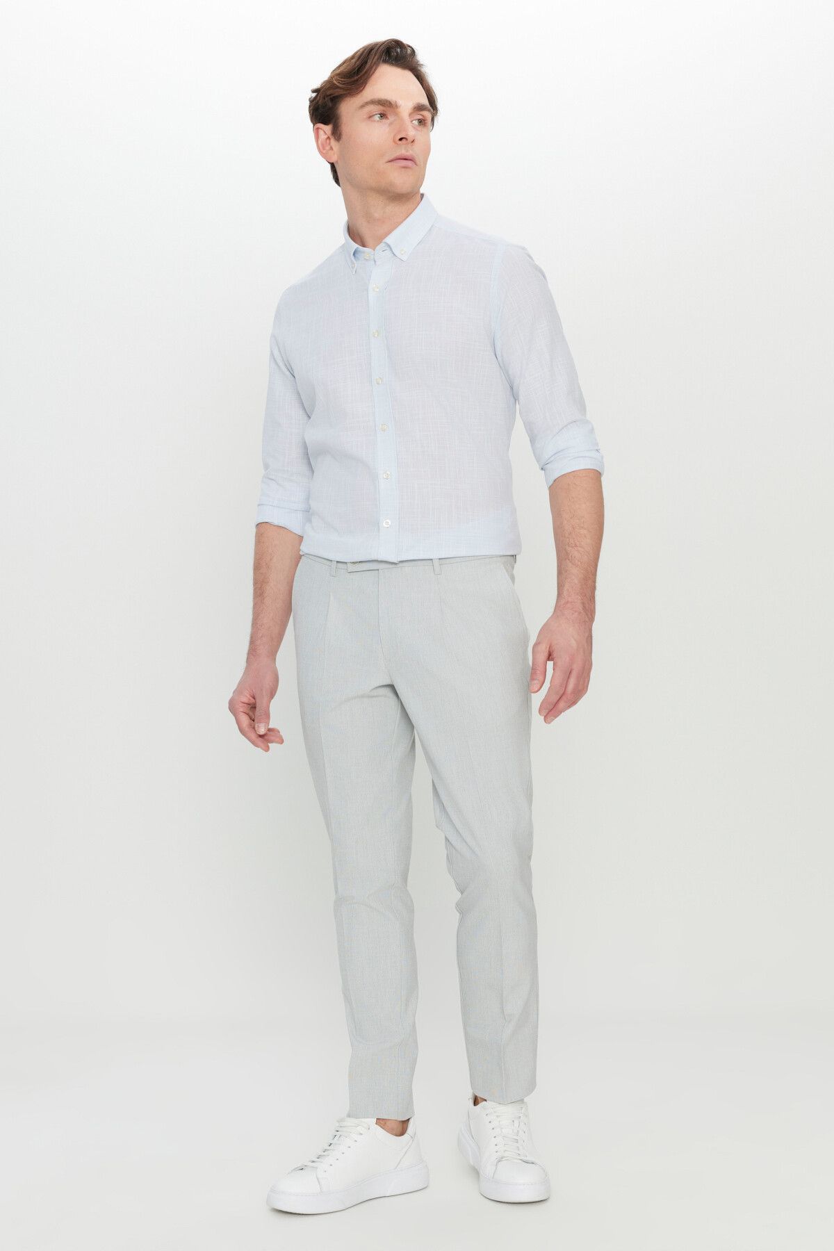 ALTINYILDIZ CLASSICS-Men's Gray Comfort Fit Casual Cut Side Pocket Patterned Elastic Waist Pants 2